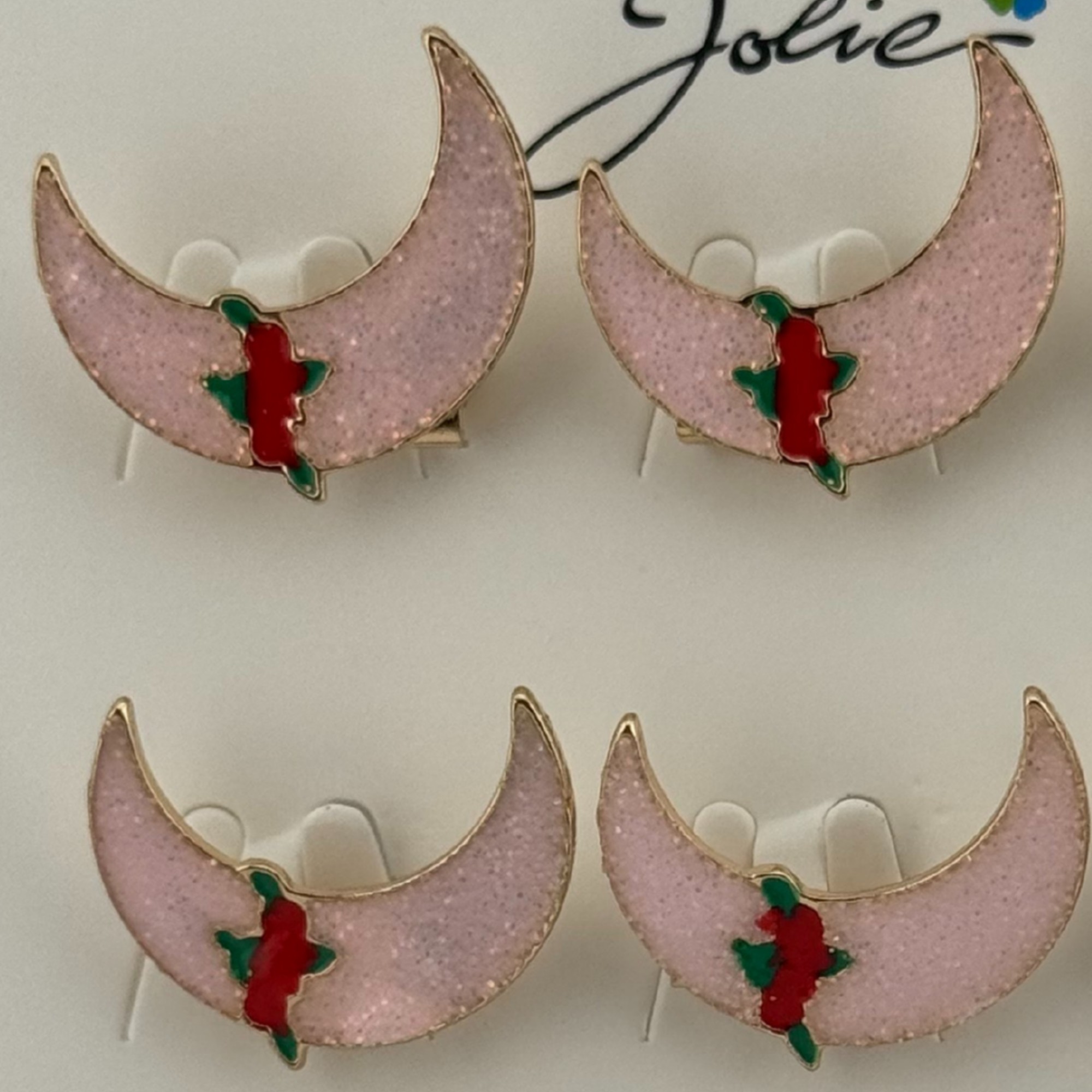 Set 12 Brose Martisor pentru Copii, Jolie, Model Semiluna cu Trandafiri, Roz [2]