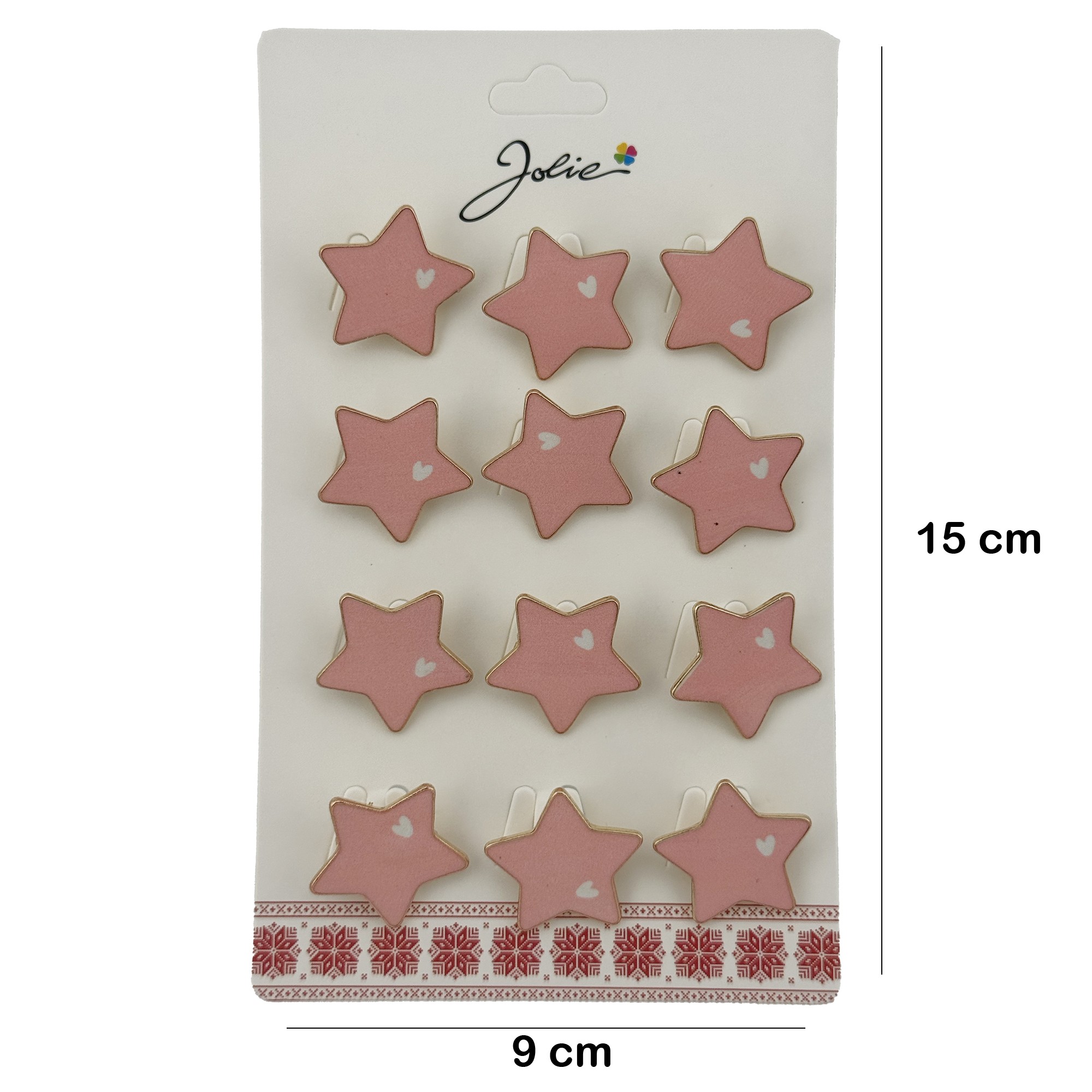 Set 12 Brose Martisor Stea cu Inima Copii, Jolie, Brose din Metal, Aspect Lacuit, 2 x 2 cm per Unitate, Roz [1]