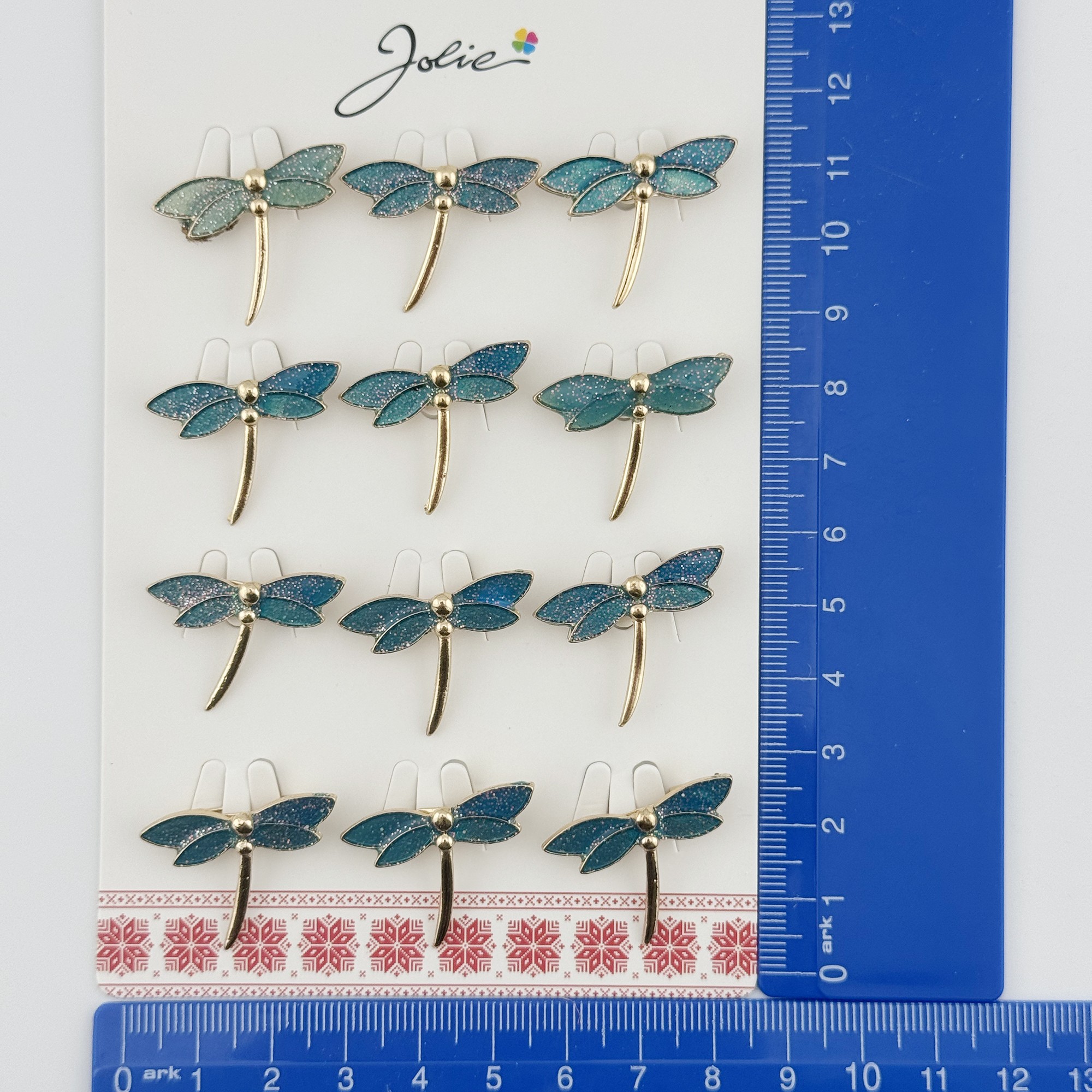 Set 12 Brose Martisor Traditional, Jolie, Model Libelula, Brose din Metal, Aspect Lacuit, 2,5 x 2,5 cm per Unitate, Verde [2]