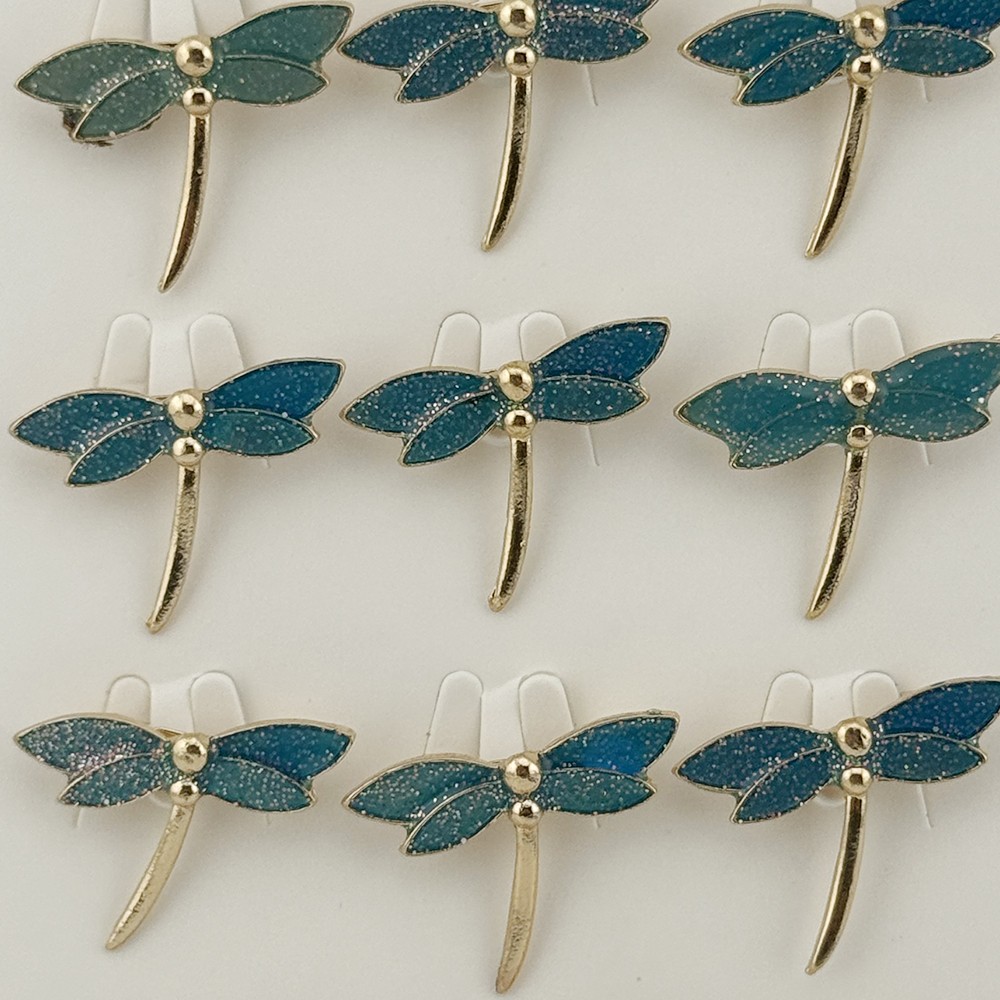 Set 12 Brose Martisor Traditional, Jolie, Model Libelula, Brose din Metal, Aspect Lacuit, 2,5 x 2,5 cm per Unitate, Verde [1]