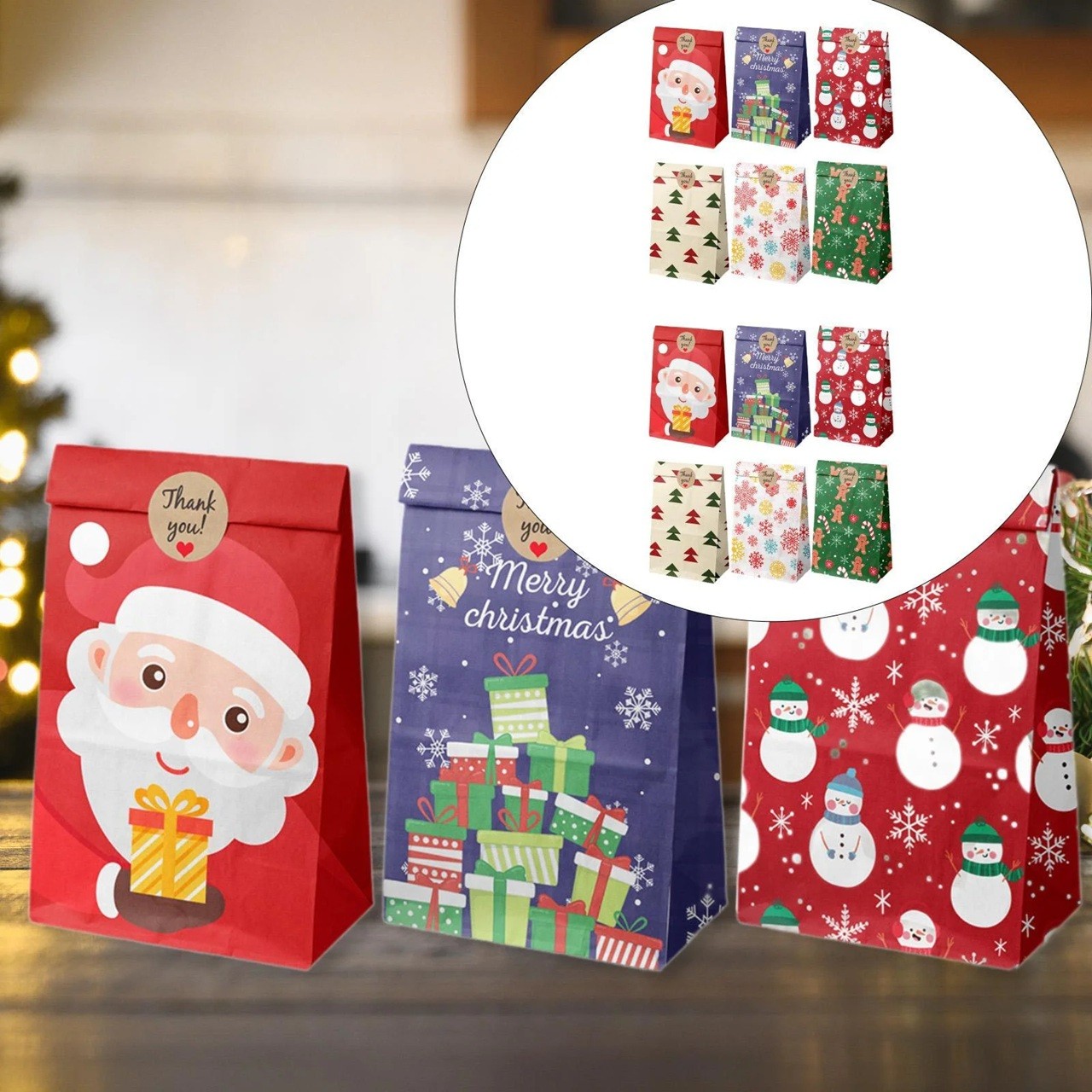 Set 12 Pungi de Cadou, Flippy, Tema Craciun, cu Motive Festive, 12 Stickere Incluse, 22 x 12 x 8 cm, din Hartie, Multicolor [2]