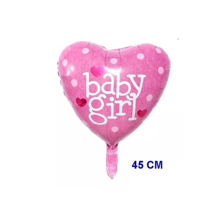 Set 3 Baloane din Folie Metalizata, Flippy, Figurine Carucior, Inima, Fundita, Tema Botez, 45 cm, Ambalaj Individual, Pai Inclus, Umflare cu Aer sau Heliu, Roz [6]