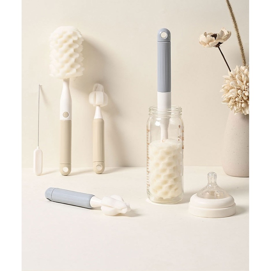 Set 3 Perii de Spalat Biberoane, Flippy, pentru Tetina, Biberon, Pai, Materiale Sigure, fara BPA, Curatare 360°, Gri [2]