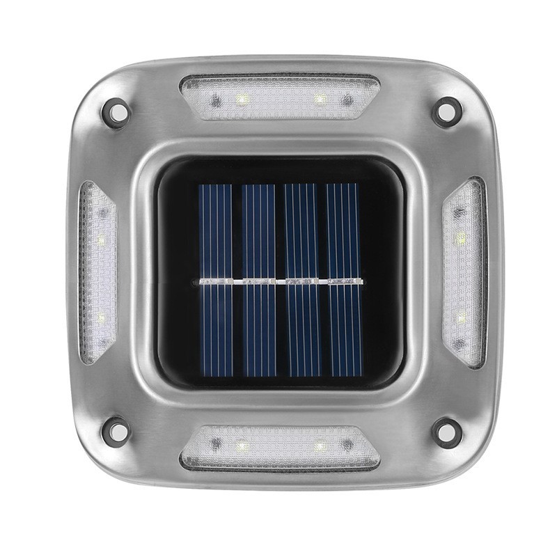 Casă și camping - Set 4 Lampi Solare, Flippy, 8 LED-uri, IP65, din ABS+PC, 6-12 h Iluminare, Baterie 1.2 V 600 mAh, Montare pe Perete/Pamant, Lumina Alb Cald, 9 x 9 x 5.5 cm, Gri