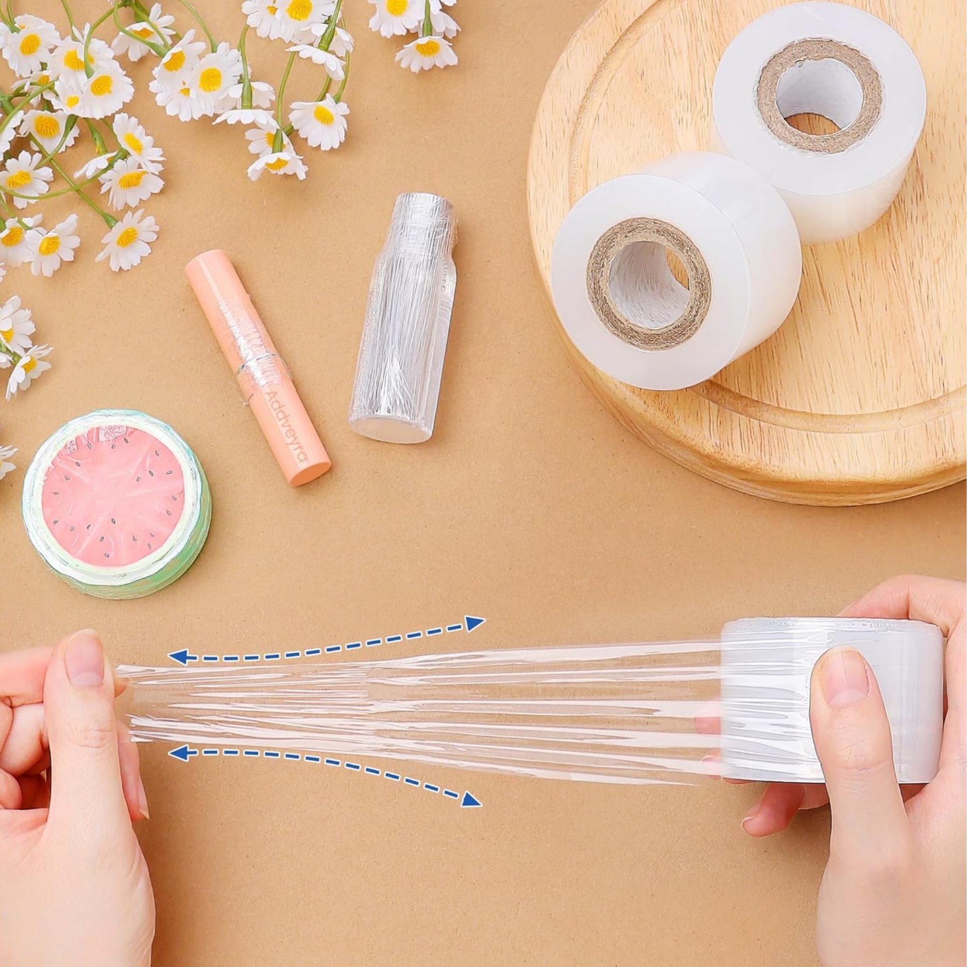 Set 6 Mini Role Folie Stretch Manuala pentru Ambalare, Impachetare si Fixare Produse, Utilizare Depozit si Transport, 12.5 cm, 0.38 kg pe Rola, Transparent [7]
