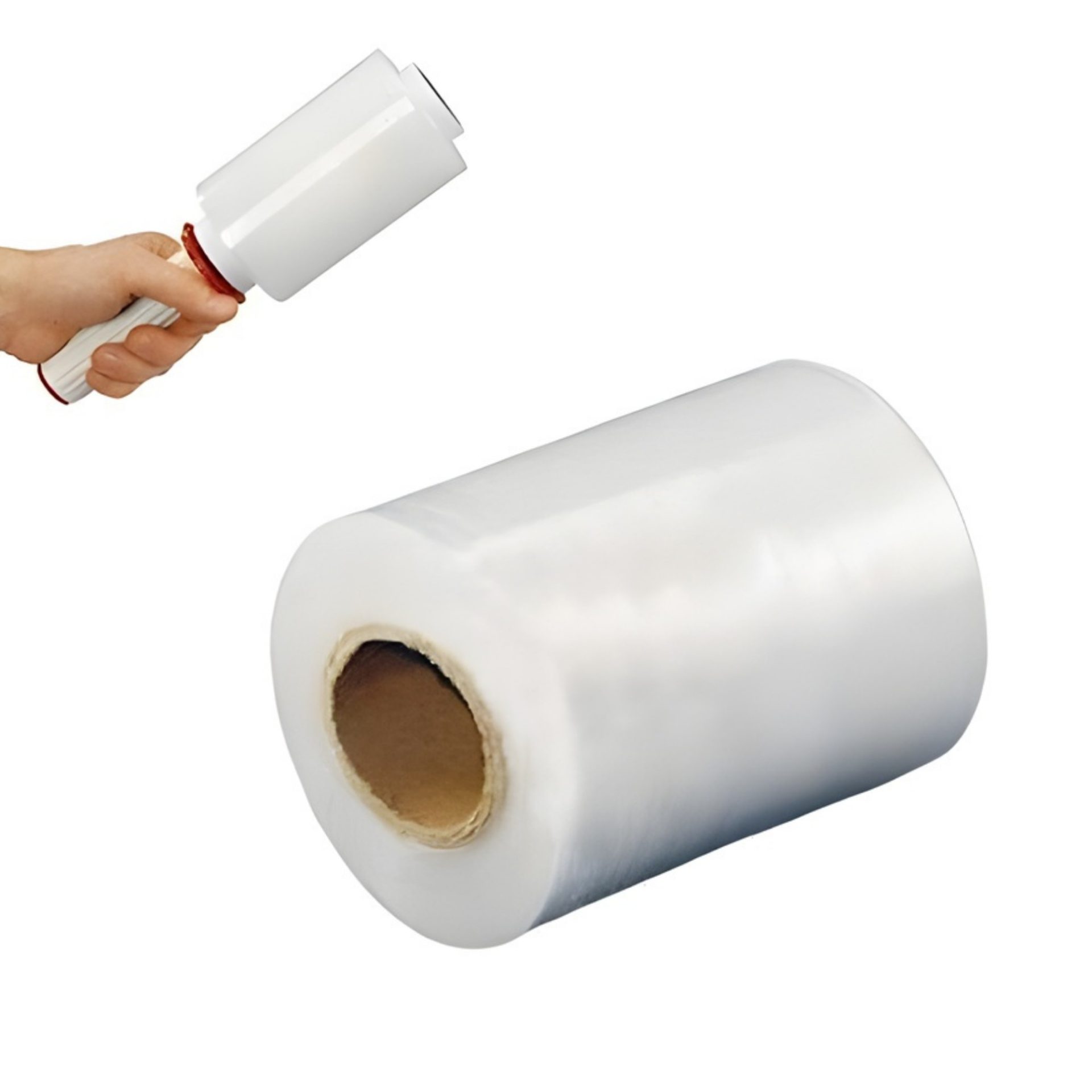 Set 6 Mini Role Folie Stretch Manuala pentru Ambalare, Impachetare si Fixare Produse, Utilizare Depozit si Transport, 12.5 cm, 0.38 kg pe Rola, Transparent [4]