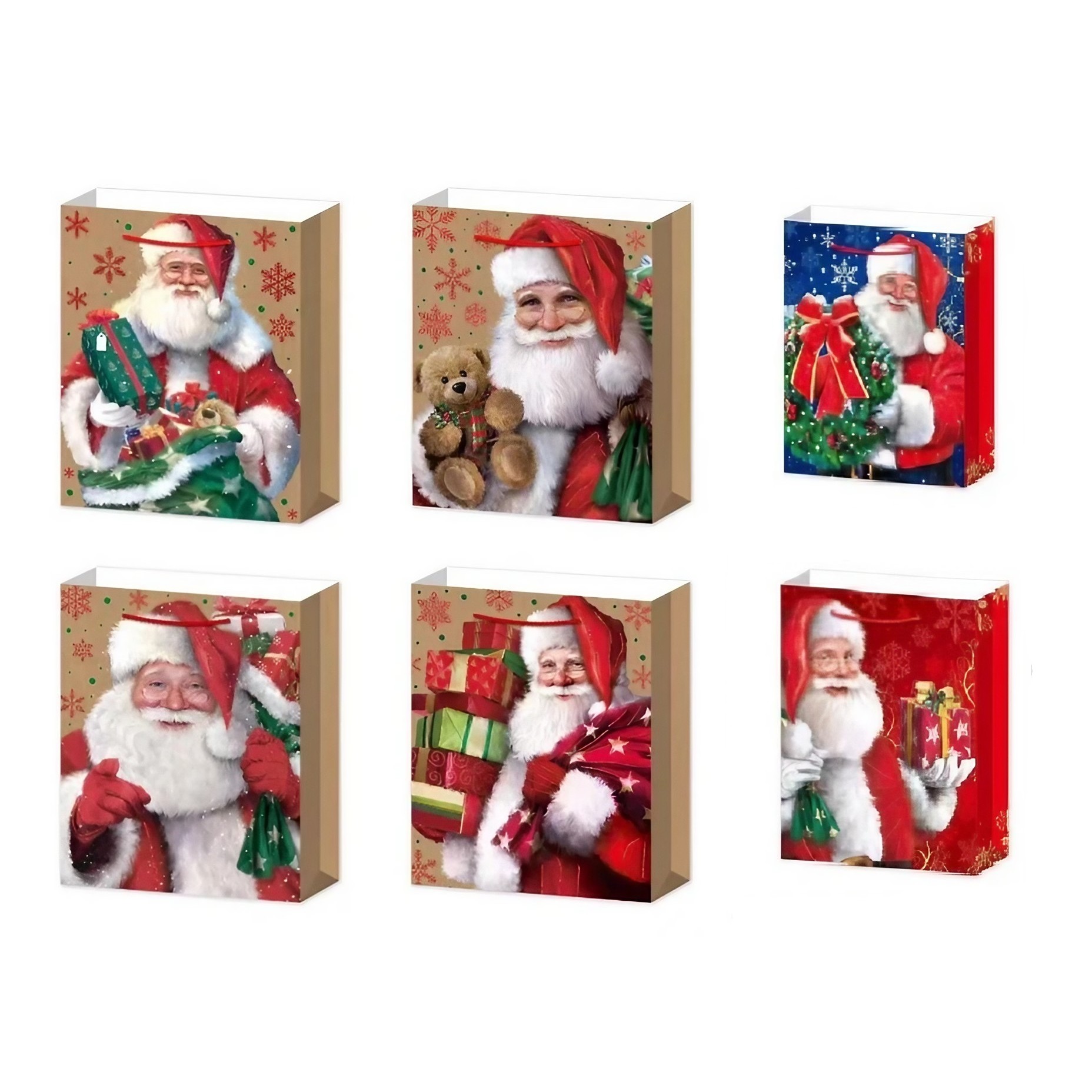 Casă și camping - Set 6 Pungi Cadou, Flippy, Imprimeu Tematica Mos Craciun, Model Random, din Hartie, Impachetare Usoara a Cadourilor, 18.5x22.5x8.5 cm, Multicolor