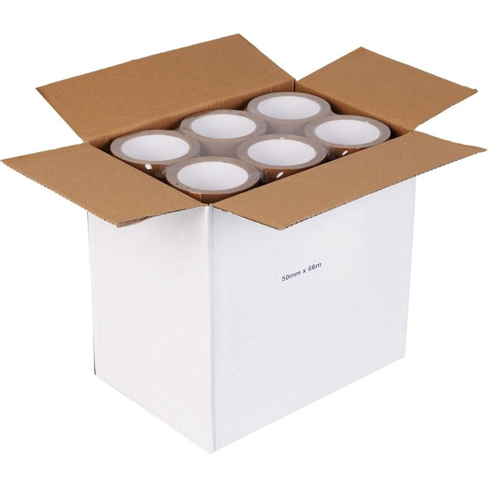 Set 6 Role Banda Adeziva Low Noise pentru Ambalare Colete si Pachete, Aderenta Ridicata, Derulare Silentioasa, 5 cm x 66 m, Maro [6]