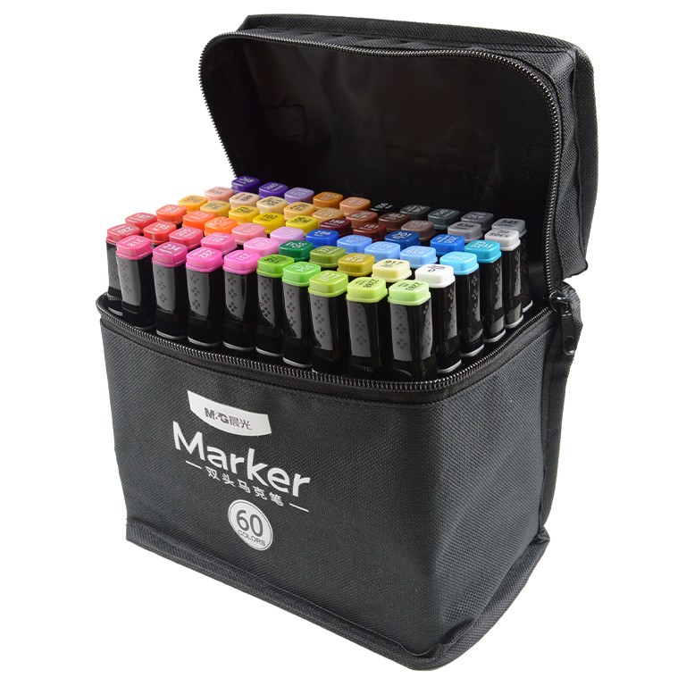 Jucării, copii și bebe - Set 60 Markere Duble, Flippy, pe Baza de Alcool, Geanta Impermeabila Inclusa, Culori Numerotate, Multicolor