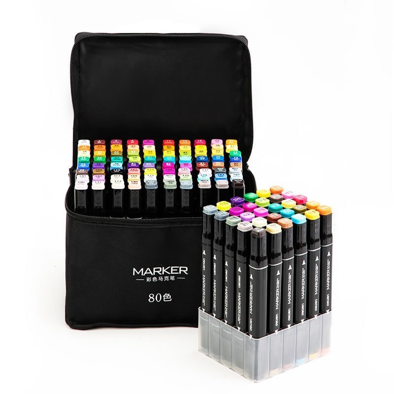 Set 80 Markere, Flippy, pe Baza de Alcool, Dublu Capat, Subtire 1mm si Gros 6 mm, Geanta Depozitare, 15 cm, Multicolor [1]