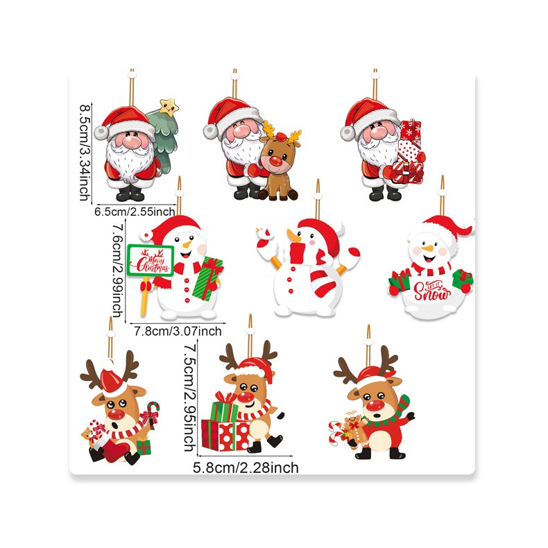 Set 9 Decoratiuni de Craciun din Lemn, Flippy, cu Snur pentru Agatare in Brad, Model Oameni de Zapada, 3 Modele, Diferite Dimensiuni, Multicolor [4]