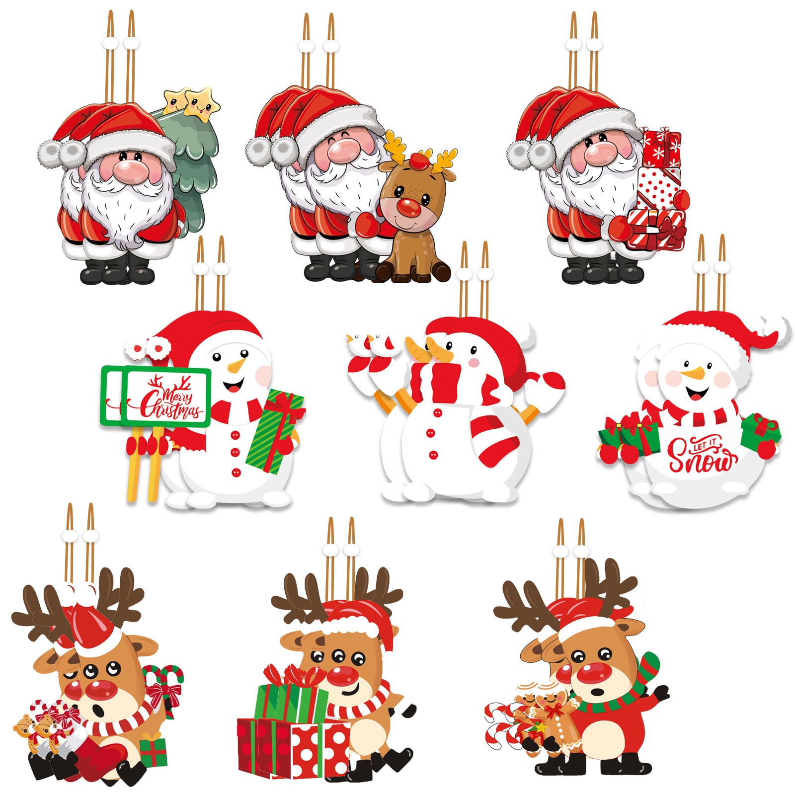 Set 9 Decoratiuni de Craciun din Lemn, Flippy, cu Snur pentru Agatare in Brad, 3 Modele, Model Mos Craciun cu Brad, Ren si Cadouri, Diferite Dimensiuni, Multicolor [6]