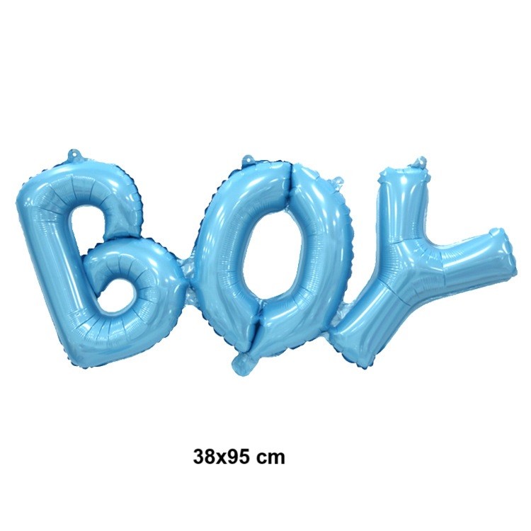 Set Baloane din Folie Metalizată, Flippy, Model Scris Boy, 38x95 cm, Tematica Baby Shower, Baloane Party, Ambalaj Individual, Pai Inclus, Umflare cu Aer sau Heliu, Albastru [1]