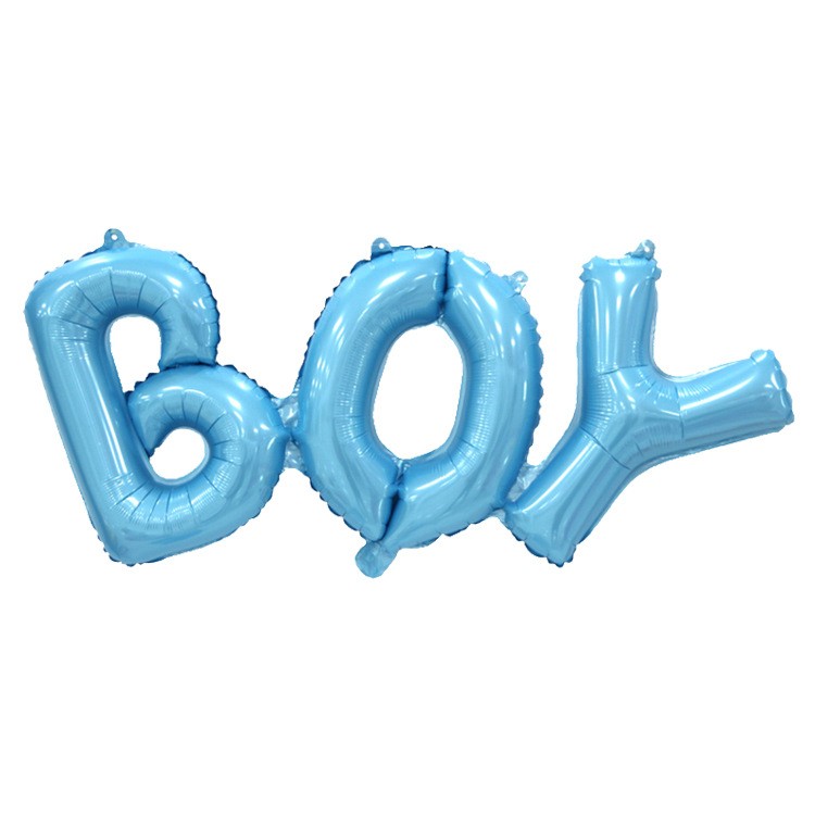 Cadouri și petreceri - Set Baloane din Folie Metalizată, Flippy, Model Scris Boy, 38x95 cm, Tematica Baby Shower, Baloane Party, Ambalaj Individual, Pai Inclus, Umflare cu Aer sau Heliu, Albastru