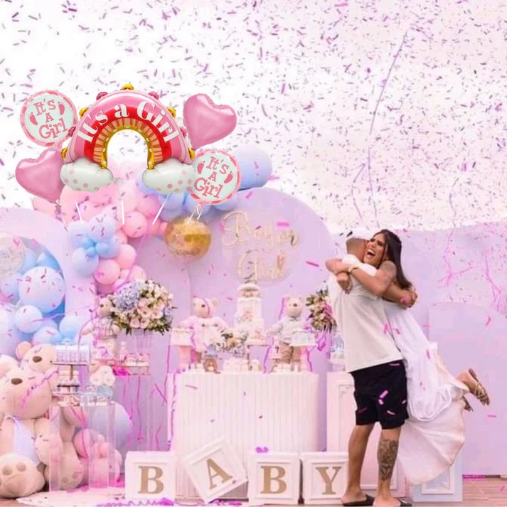 Baloane decorative tematica BABY SHOWER, Flippy, ITS A GIRL, pentru gender reveal, botez, set din 5 bucati, 66 x 91 cm, Roz [2]