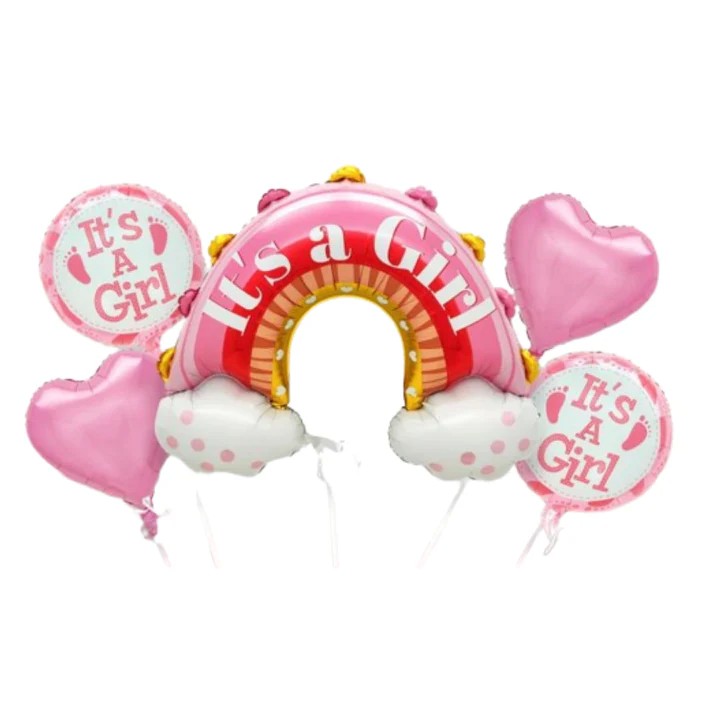 Cadouri și petreceri - Baloane decorative tematica BABY SHOWER, Flippy, ITS A GIRL, pentru gender reveal, botez, set din 5 bucati, 66 x 91 cm, Roz