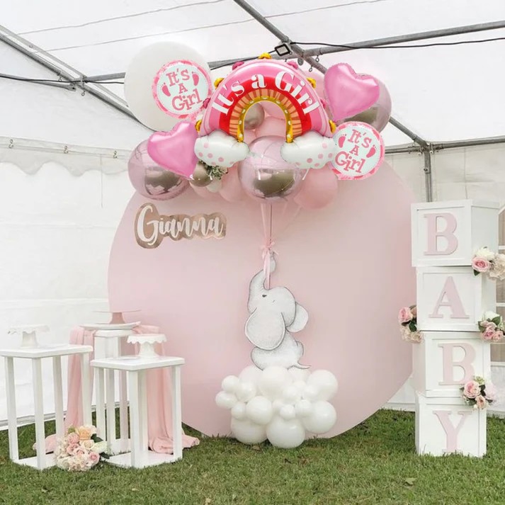 Baloane decorative tematica BABY SHOWER, Flippy, ITS A GIRL, pentru gender reveal, botez, set din 5 bucati, 66 x 91 cm, Roz [1]