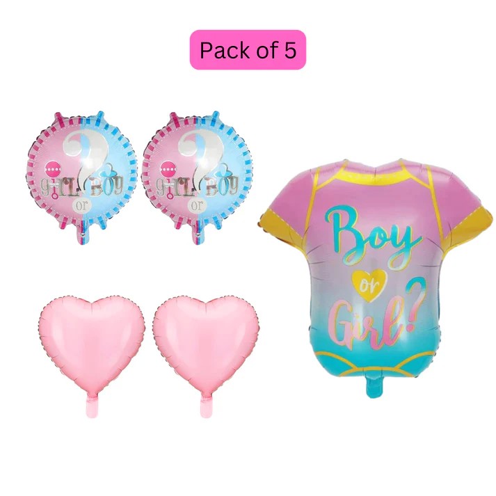 Baloane pentru GENDER REVEAL, Flippy, Model Petrecere, Set din 5 bucati, din folie de aluminiu, 55 x 61.5 cm Roz Albastru [1]