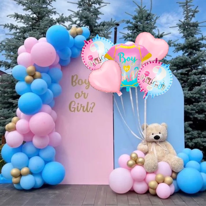 Baloane pentru GENDER REVEAL, Flippy, Model Petrecere, Set din 5 bucati, din folie de aluminiu, 55 x 61.5 cm Roz Albastru [2]