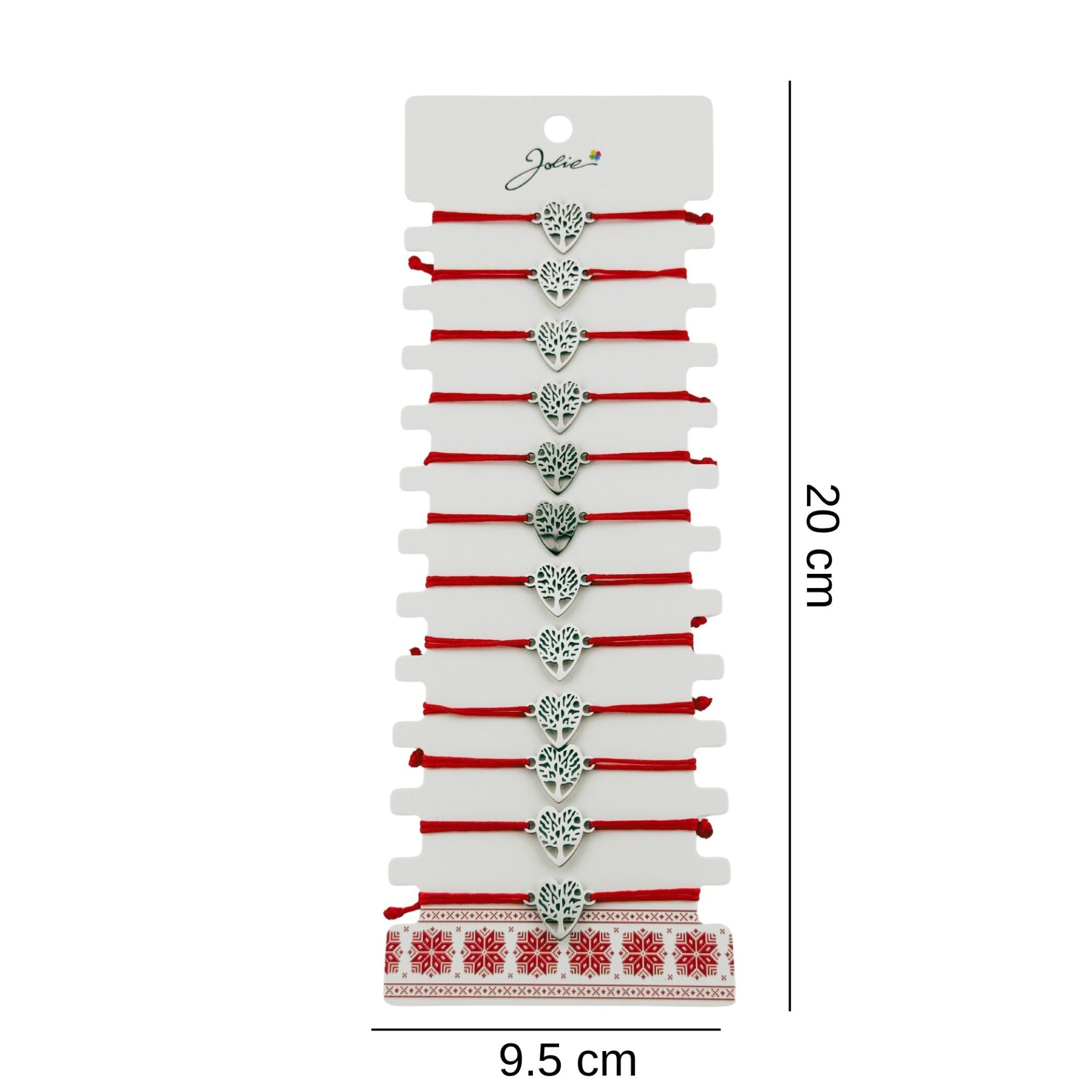 Bratara Martisor pentru Dama, Jolie, Model Copac in Inima, Set 12 bucati, Pandativ Argintiu din Inox cu Snur Rosu Ajustabil [1]