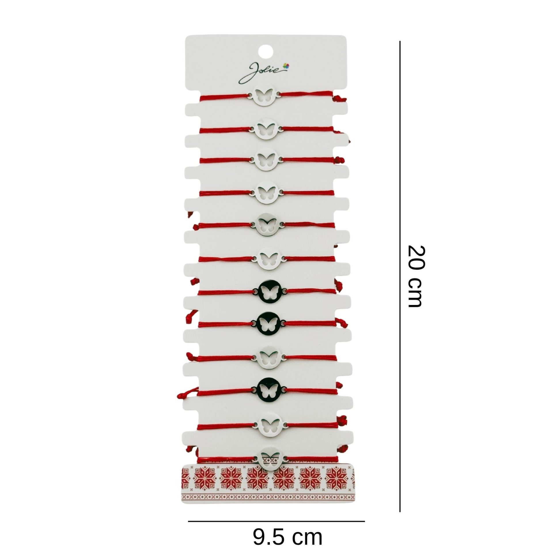Bratara Martisor pentru Dama, Jolie, Model Fluture in Cerc, Set 12 bucati, Pandativ Argintiu din Inox cu Snur Rosu Ajustabil [1]