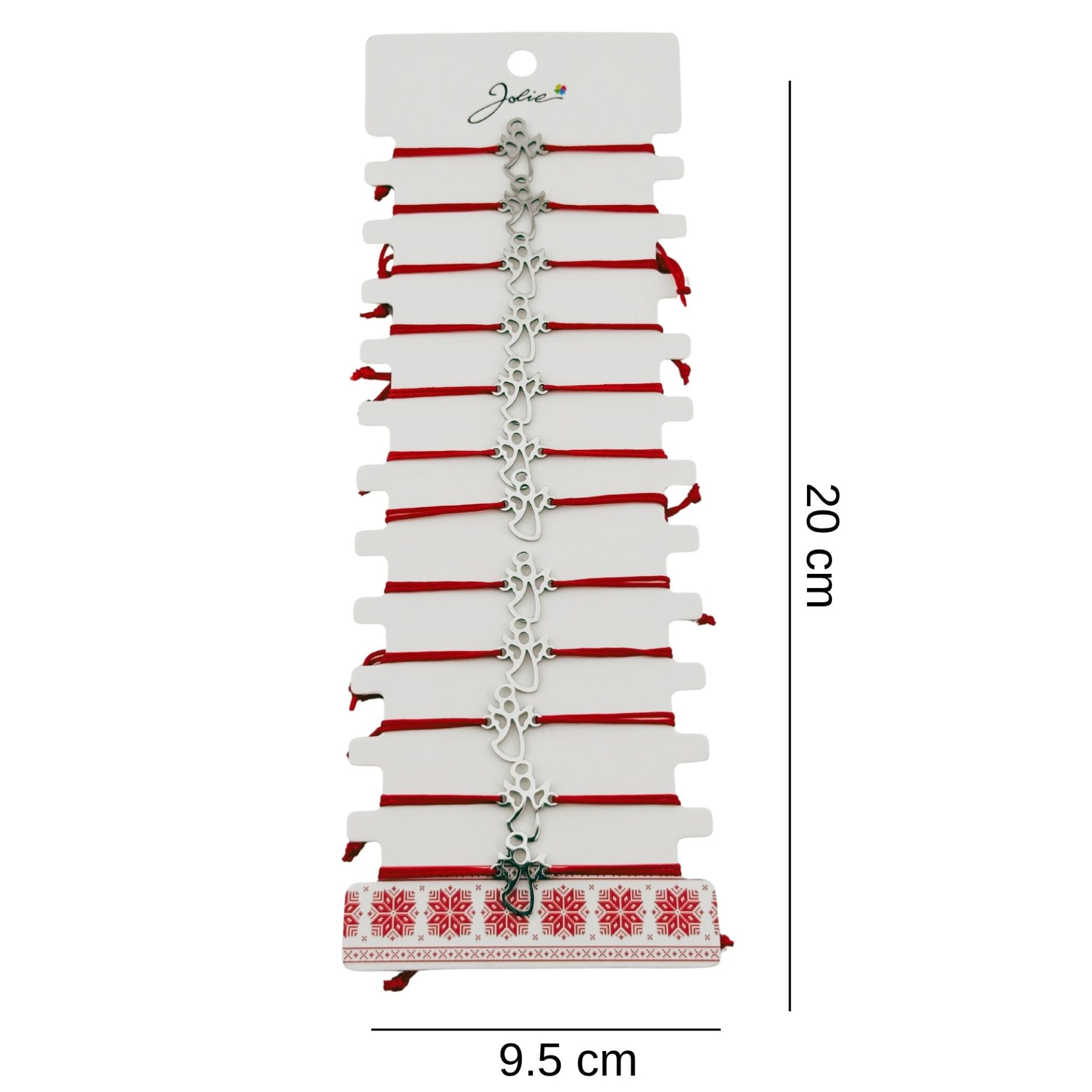 Bratara Martisor pentru Dama, Jolie, Model Inger, Set 12 bucati, Pandativ Argintiu din Inox cu Snur Rosu Ajustabil [1]