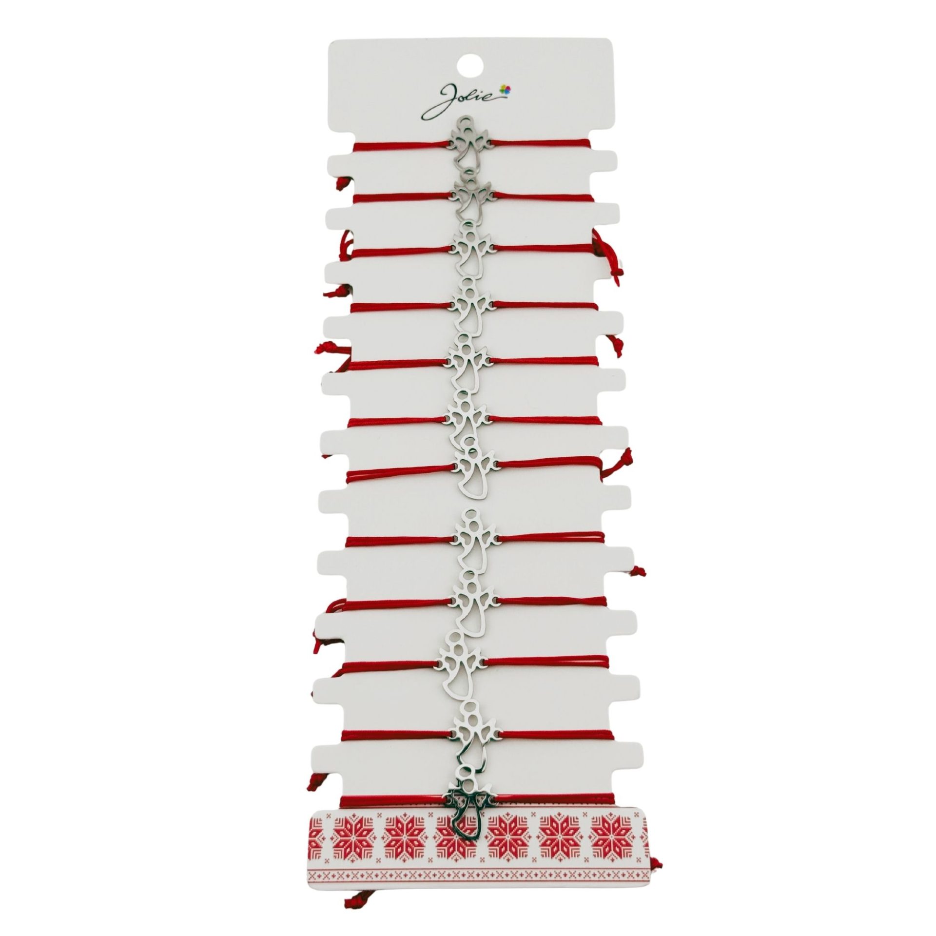 Martisoare diverse - Bratara Martisor pentru Dama, Jolie, Model Inger, Set 12 bucati, Pandativ Argintiu din Inox cu Snur Rosu Ajustabil