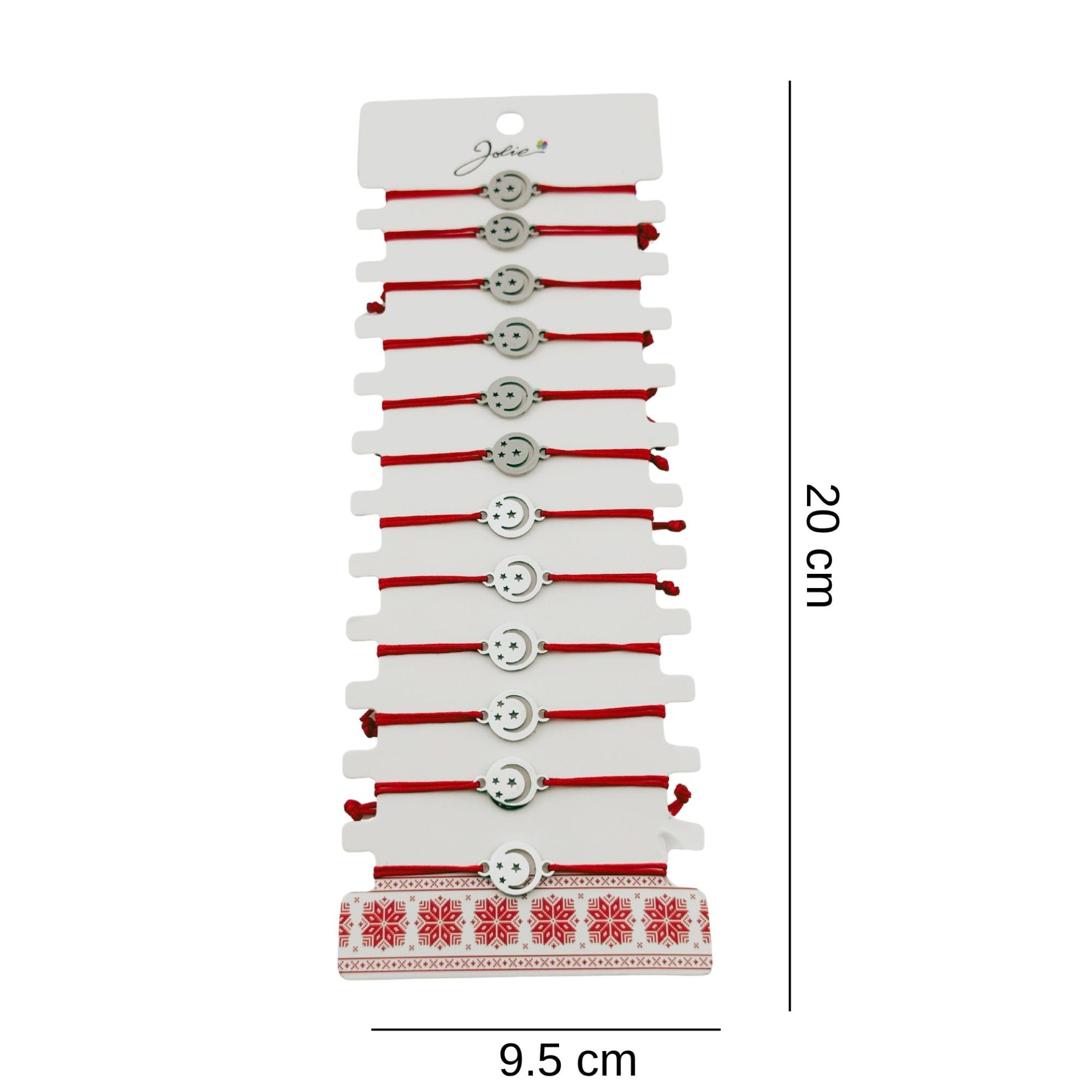 Bratara Martisor pentru Dama, Jolie, Model Luna in Cerc, Set 12 bucati, Pandativ Argintiu din Inox cu Snur Rosu Ajustabil [1]