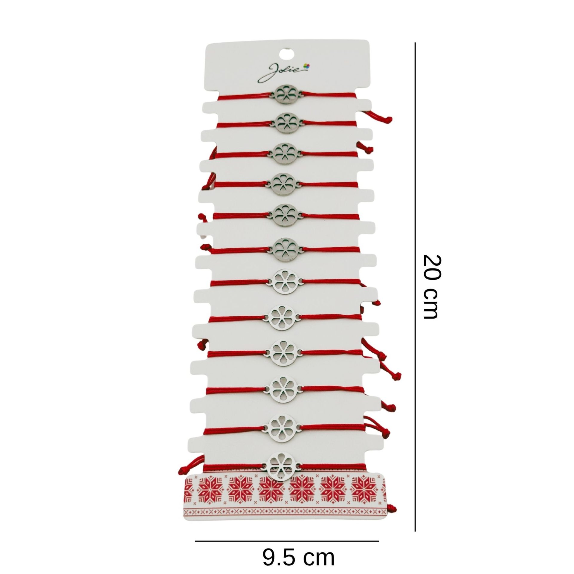 Bratara Martisor pentru Dama, Jolie, Model Floare in Cerc, Set 12 bucati, Pandativ Argintiu din Inox cu Snur Rosu Ajustabil [1]