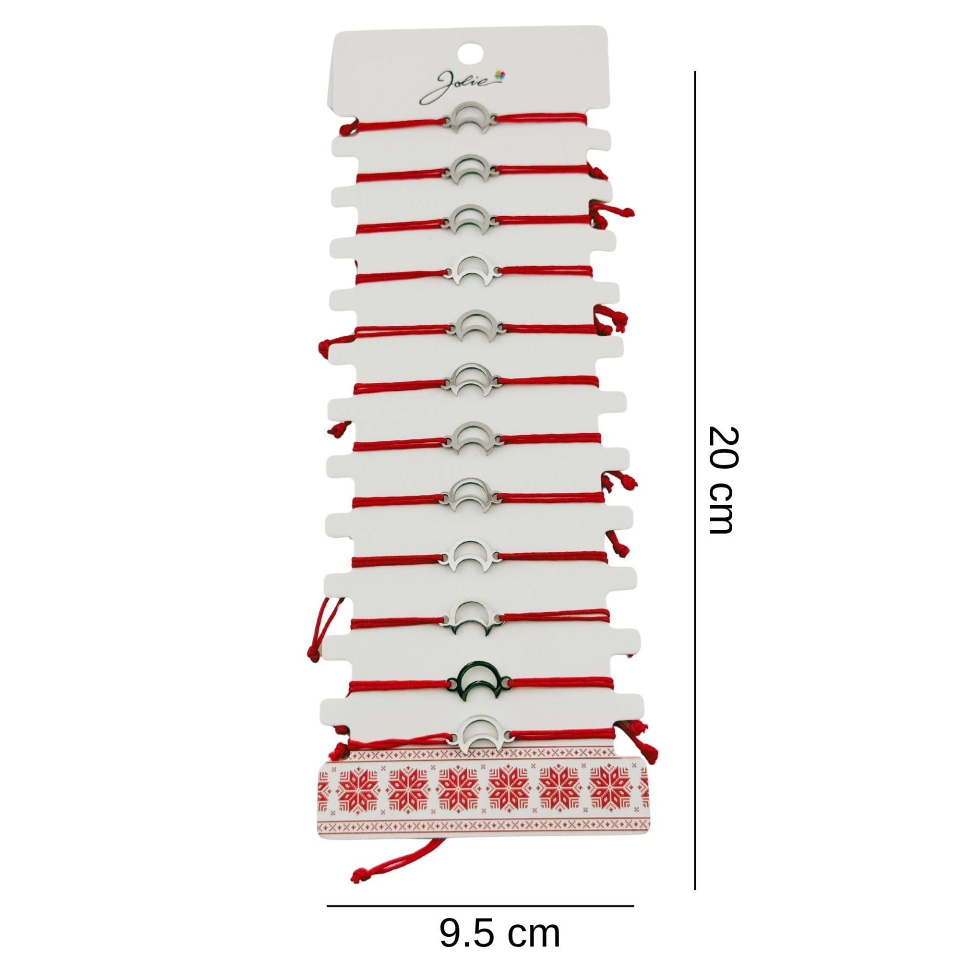 Bratara Martisor pentru Dama, Jolie, Model Semiluna, Set 12 bucati, Pandativ Argintiu din Inox cu Snur Rosu Ajustabil [1]