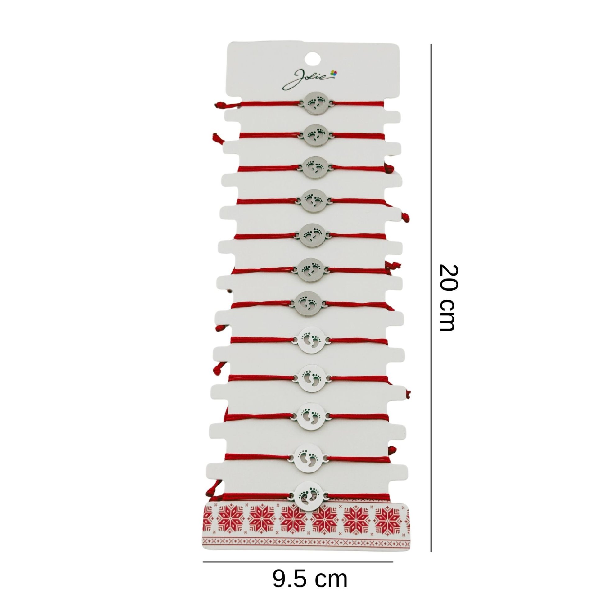 Bratara Martisor pentru Dama, Jolie, Model Talpi in Cerc, Set 12 bucati, Pandativ Argintiu din Inox cu Snur Rosu Ajustabil [1]