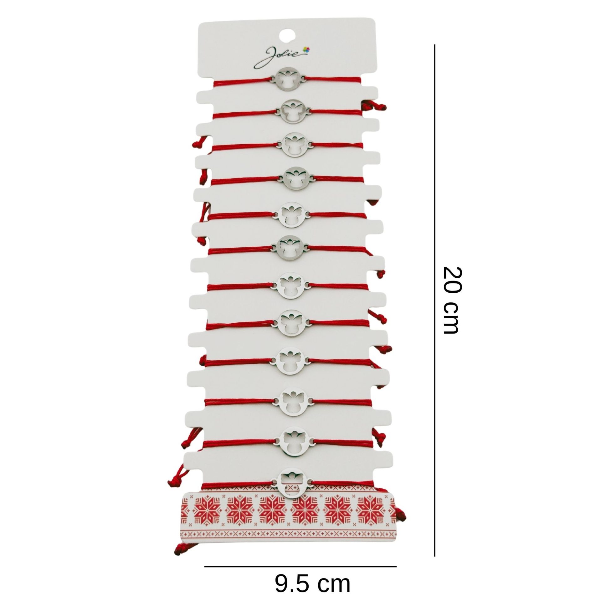 Bratara Martisor pentru Dama, Jolie, Model Inger in Cerc, Set 12 bucati, Pandativ Argintiu din Inox cu Snur Rosu Ajustabil [1]