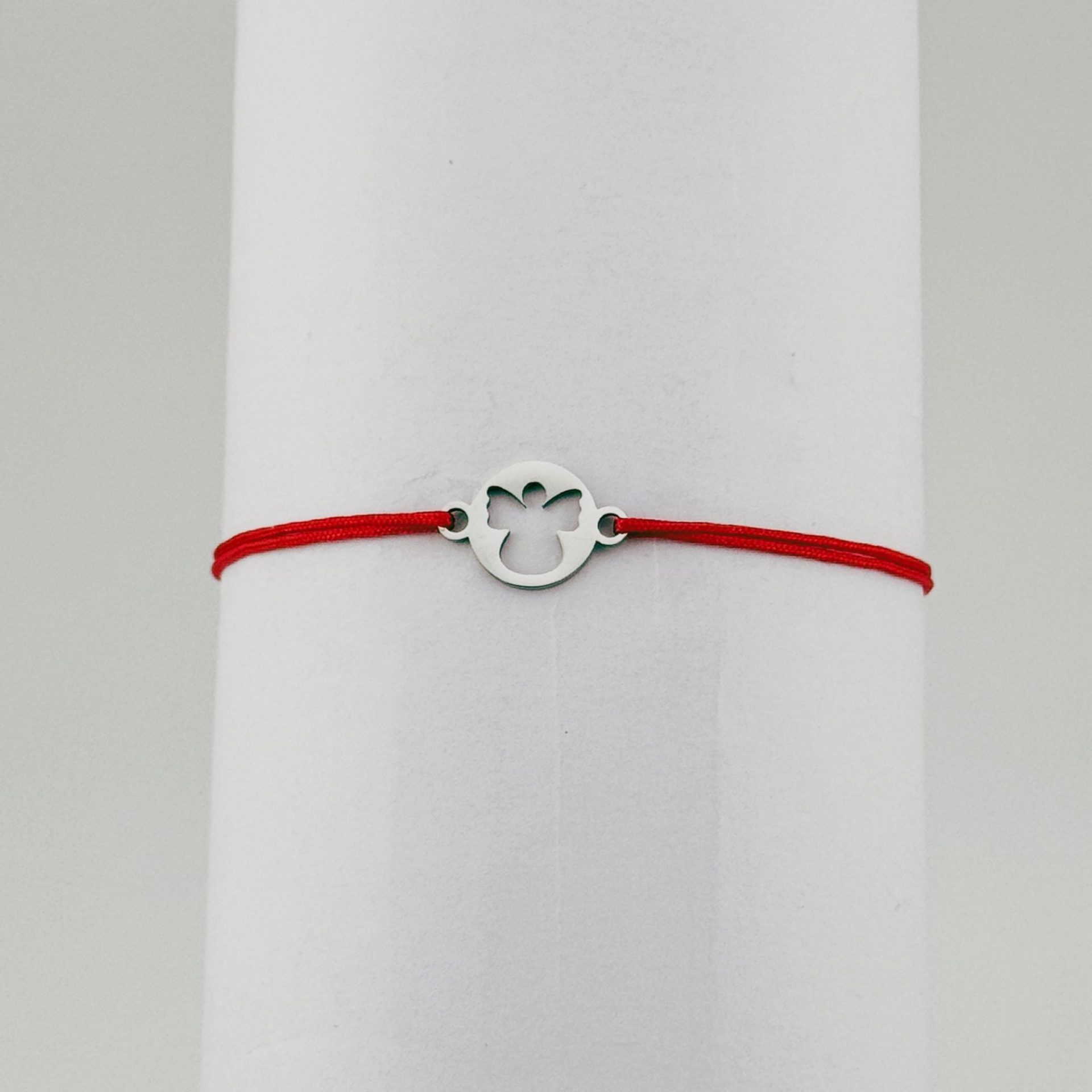 Bratara Martisor pentru Dama, Jolie, Model Inger in Cerc, Set 12 bucati, Pandativ Argintiu din Inox cu Snur Rosu Ajustabil [2]