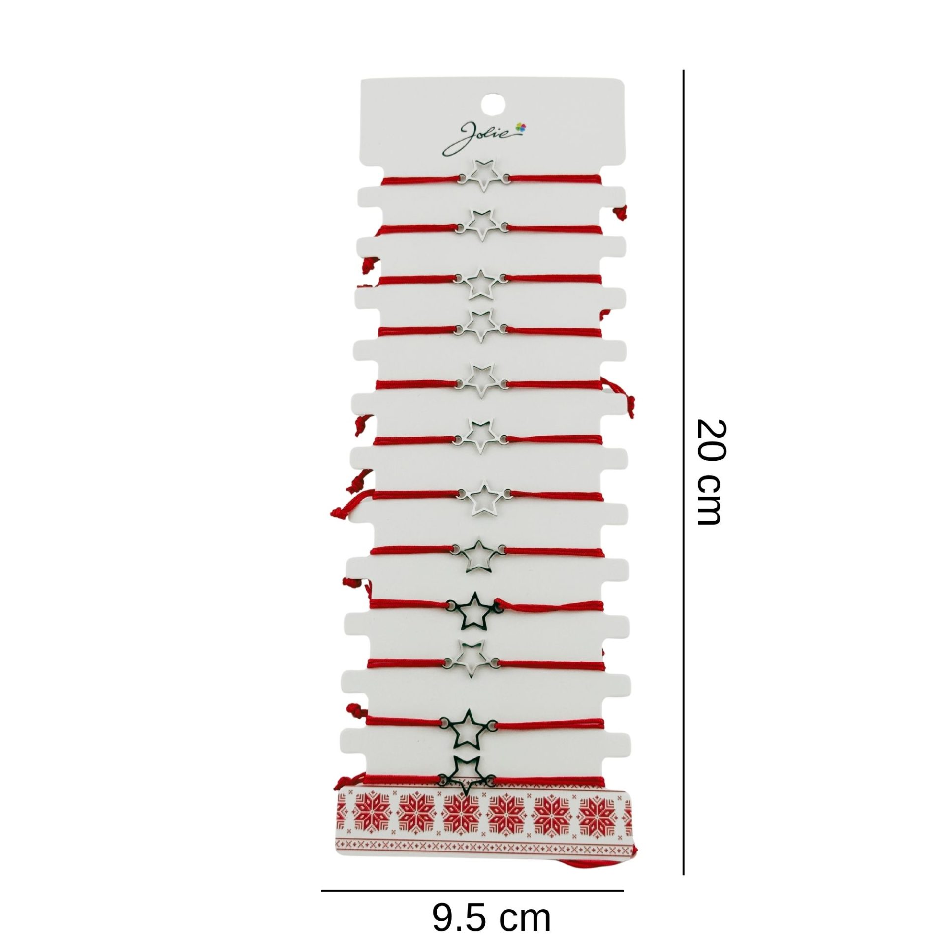 Bratara Martisor pentru Dama, Jolie, Model Stea, Set 12 bucati, Pandativ Argintiu din Inox cu Snur Rosu Ajustabil [1]