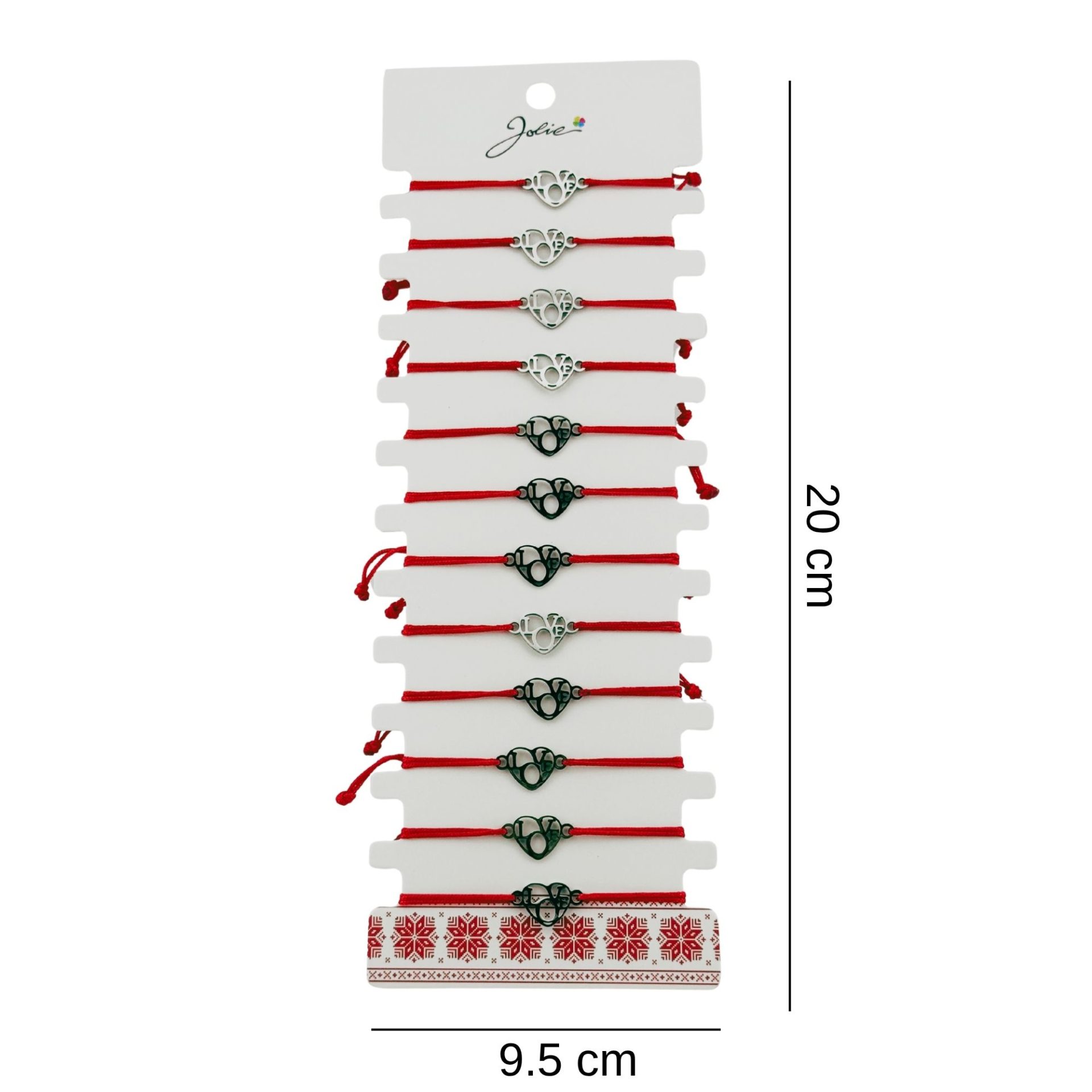 Bratara Martisor pentru Dama, Jolie, Model Inima Love, Set 12 bucati, Pandativ Argintiu din Inox cu Snur Rosu Ajustabil [1]