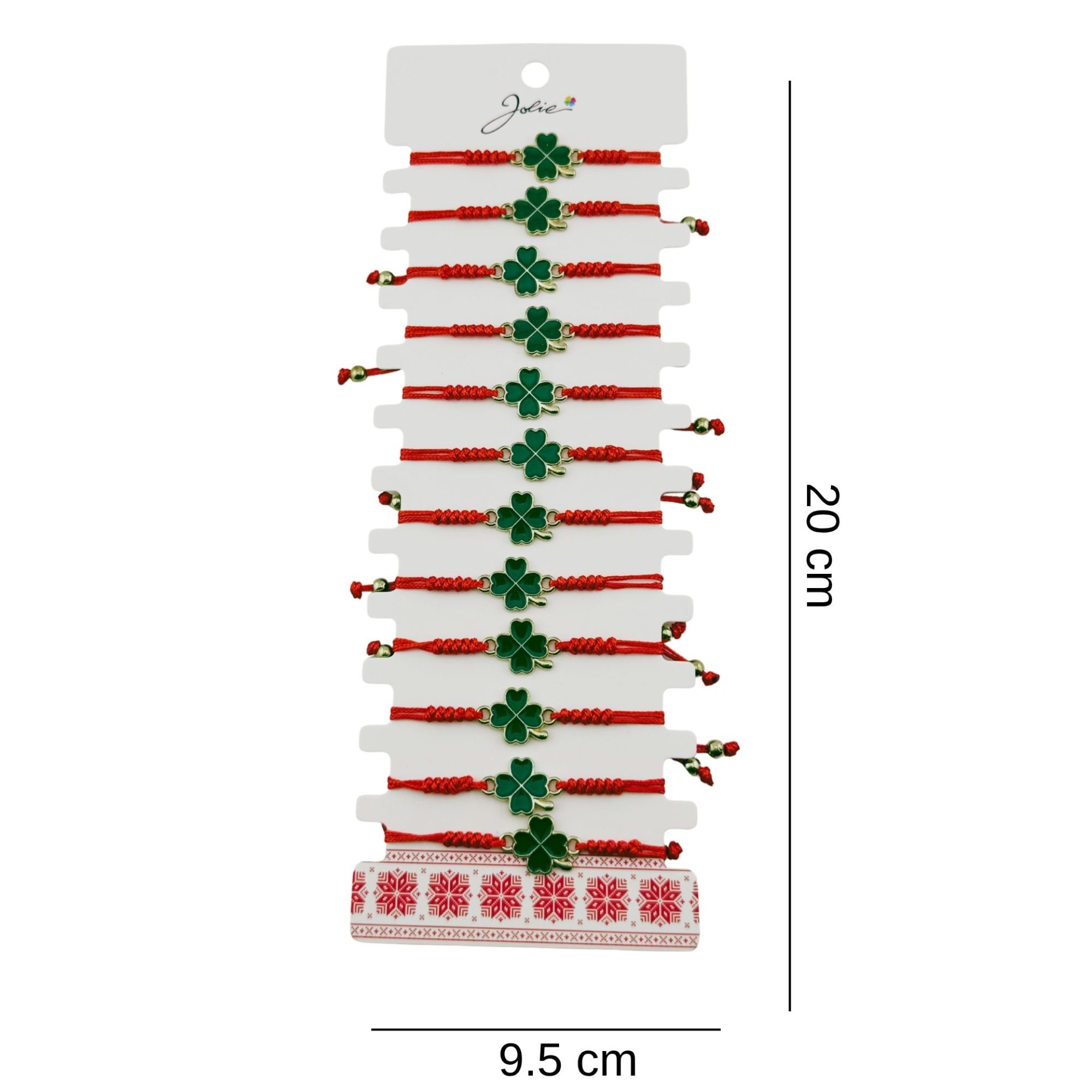 Bratara Martisor pentru Dama, Jolie, Model Trifoi, Set 12 bucati, Pandativ Auriu din Inox cu Snur Rosu Ajustabil [1]