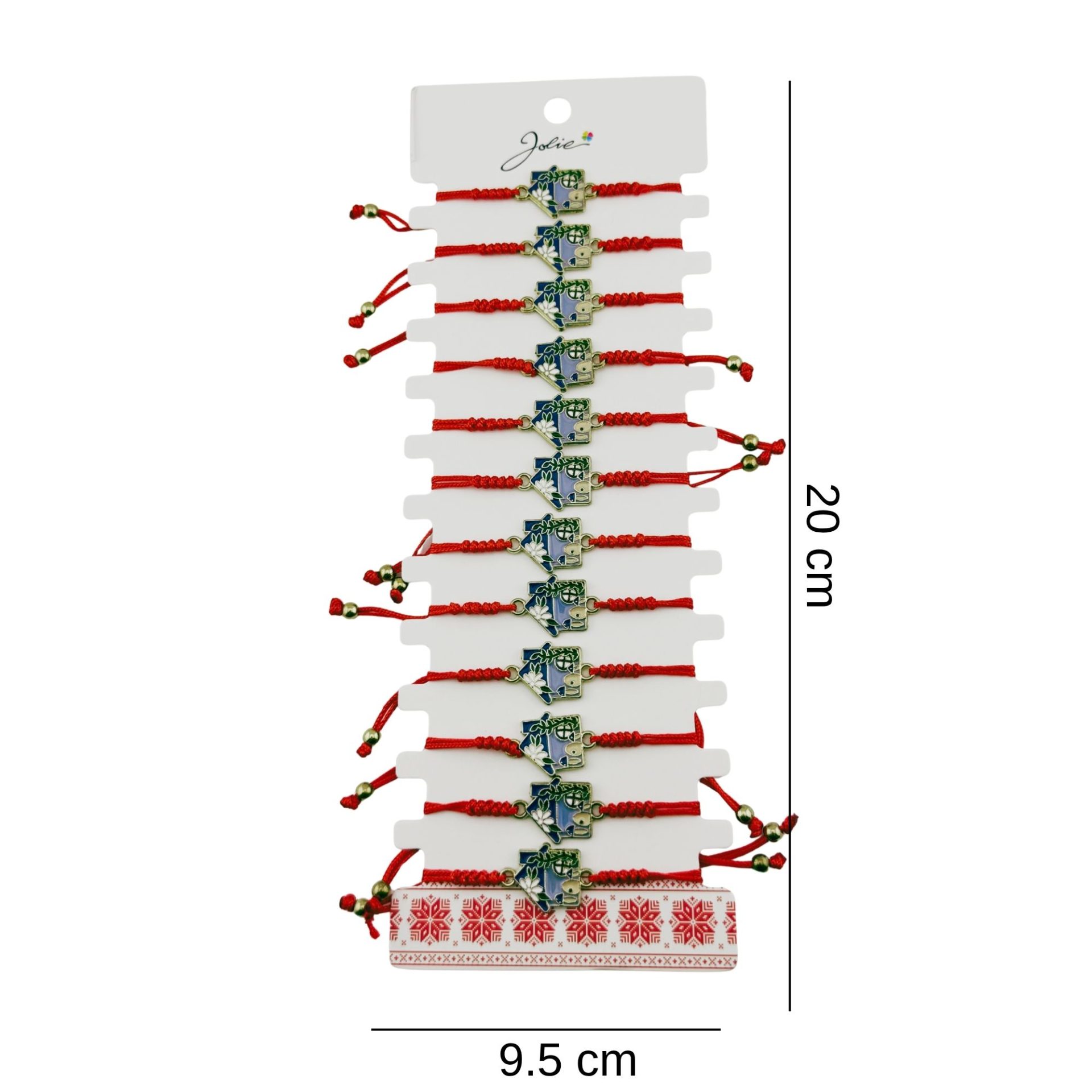 Bratara Martisor pentru Dama, Jolie, Model Casuta, Set 12 bucati, Pandativ Auriu din Inox cu Snur Rosu Ajustabil [1]