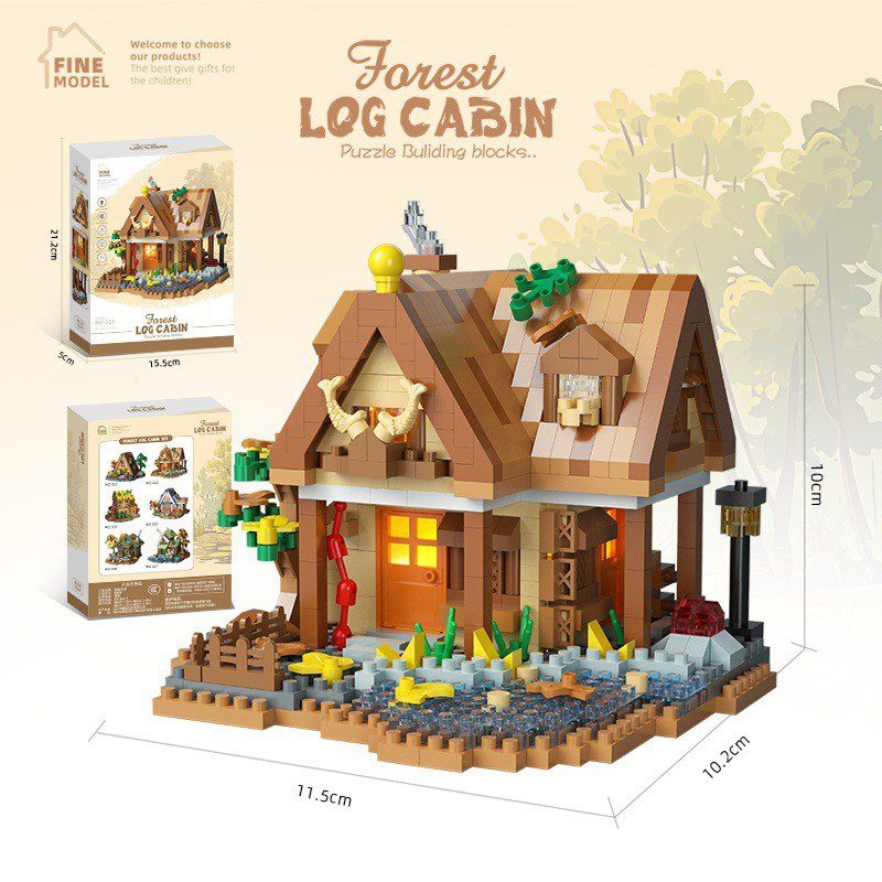 Set constructie, Flippy, Forest Log Cabin, din ABS, Model Casuta Calduroasa, 860 piese, 11.5x10.2x10 cm, Multicolor [1]