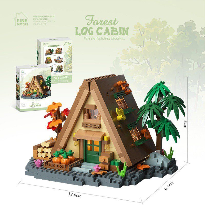 Set constructie, Flippy, Forest Log Cabin, din ABS, Model Casuta din Gradina cu Legume, 721 piese, 12.6x9.4x8 cm, Multicolor [1]