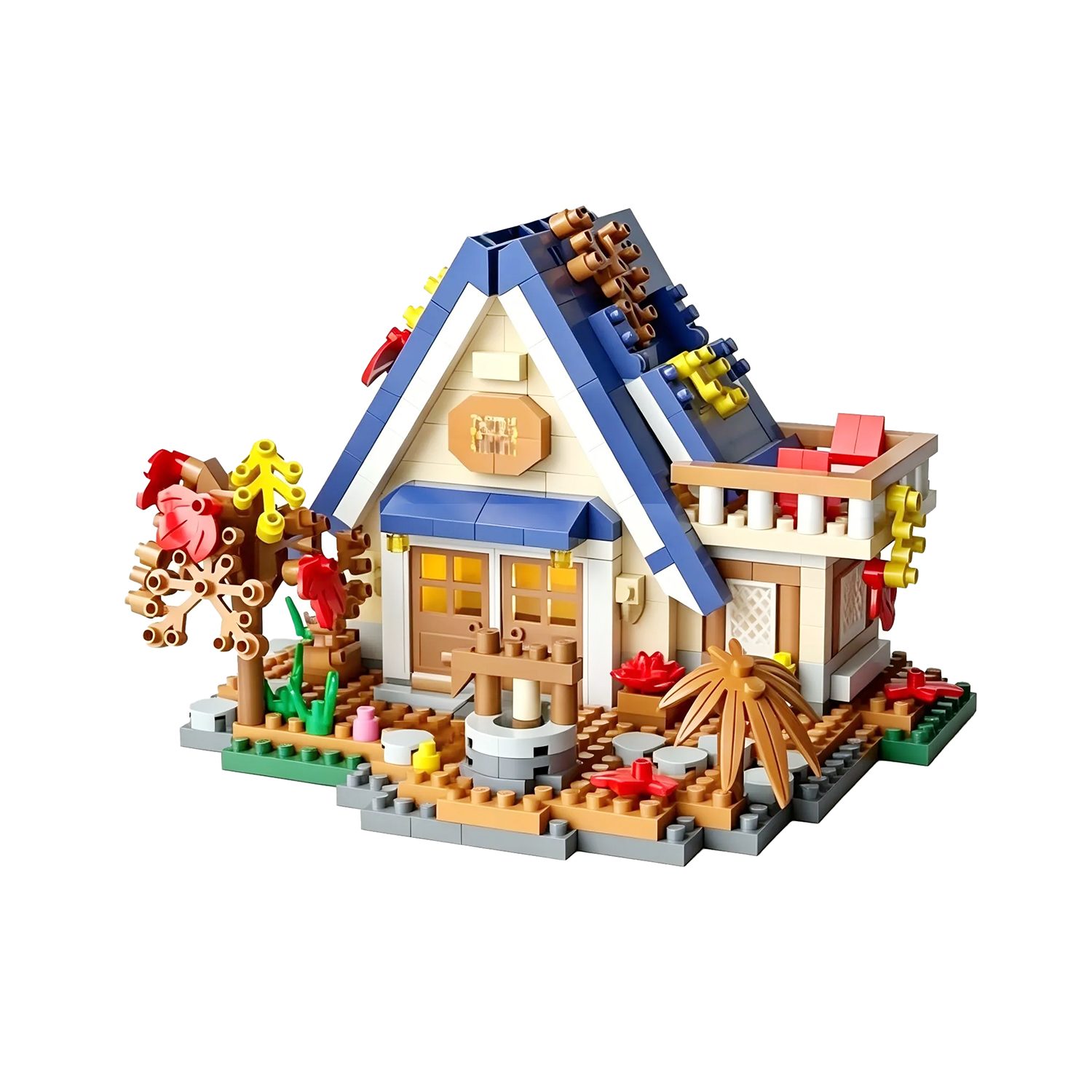 Jucării, copii și bebe - Set constructie, Flippy, Forest Log Cabin, din ABS, Model Casuta de Vis, 715 piese, 11.8x10.2x8.5 cm, Multicolor