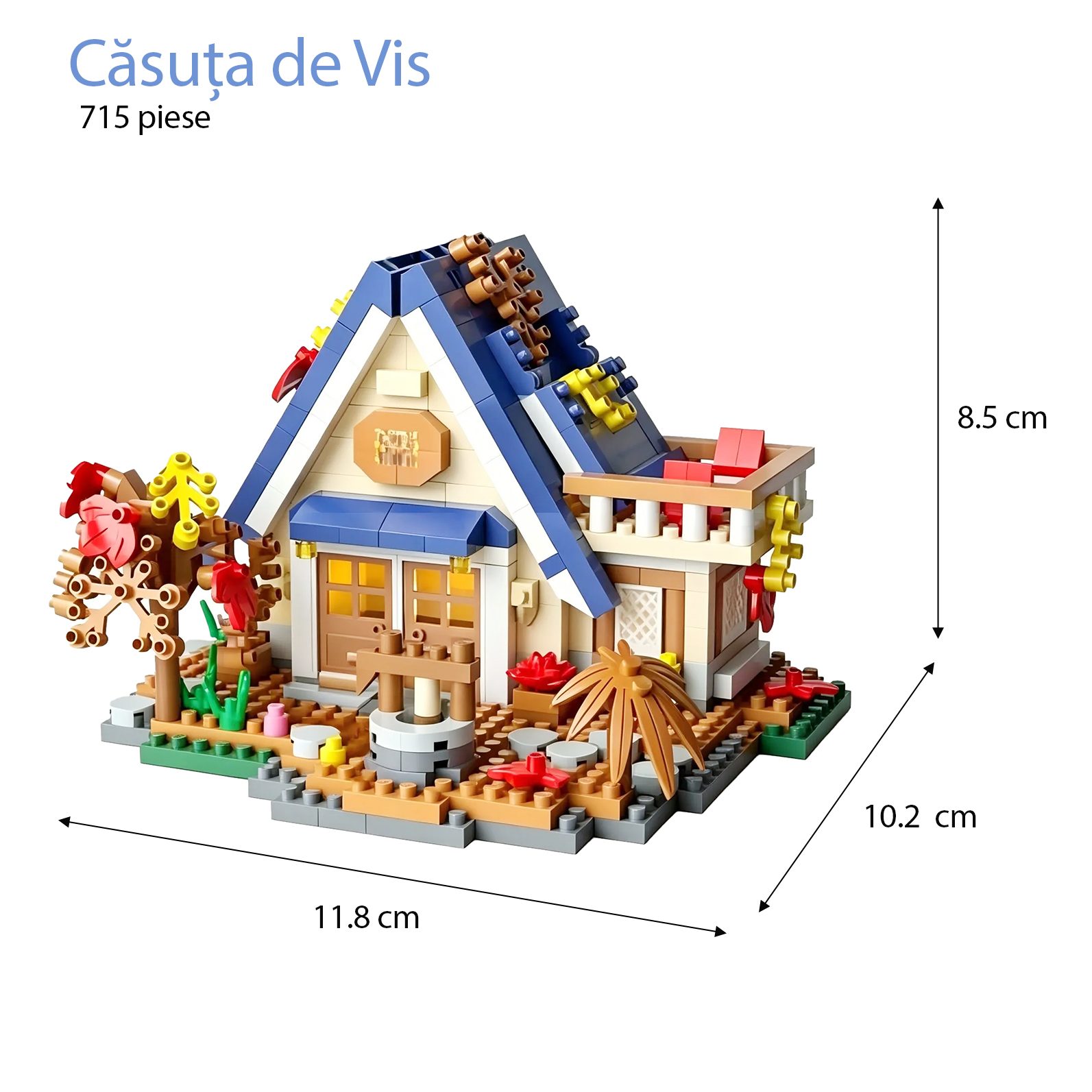 Set constructie, Flippy, Forest Log Cabin, din ABS, Model Casuta de Vis, 715 piese, 11.8x10.2x8.5 cm, Multicolor [2]