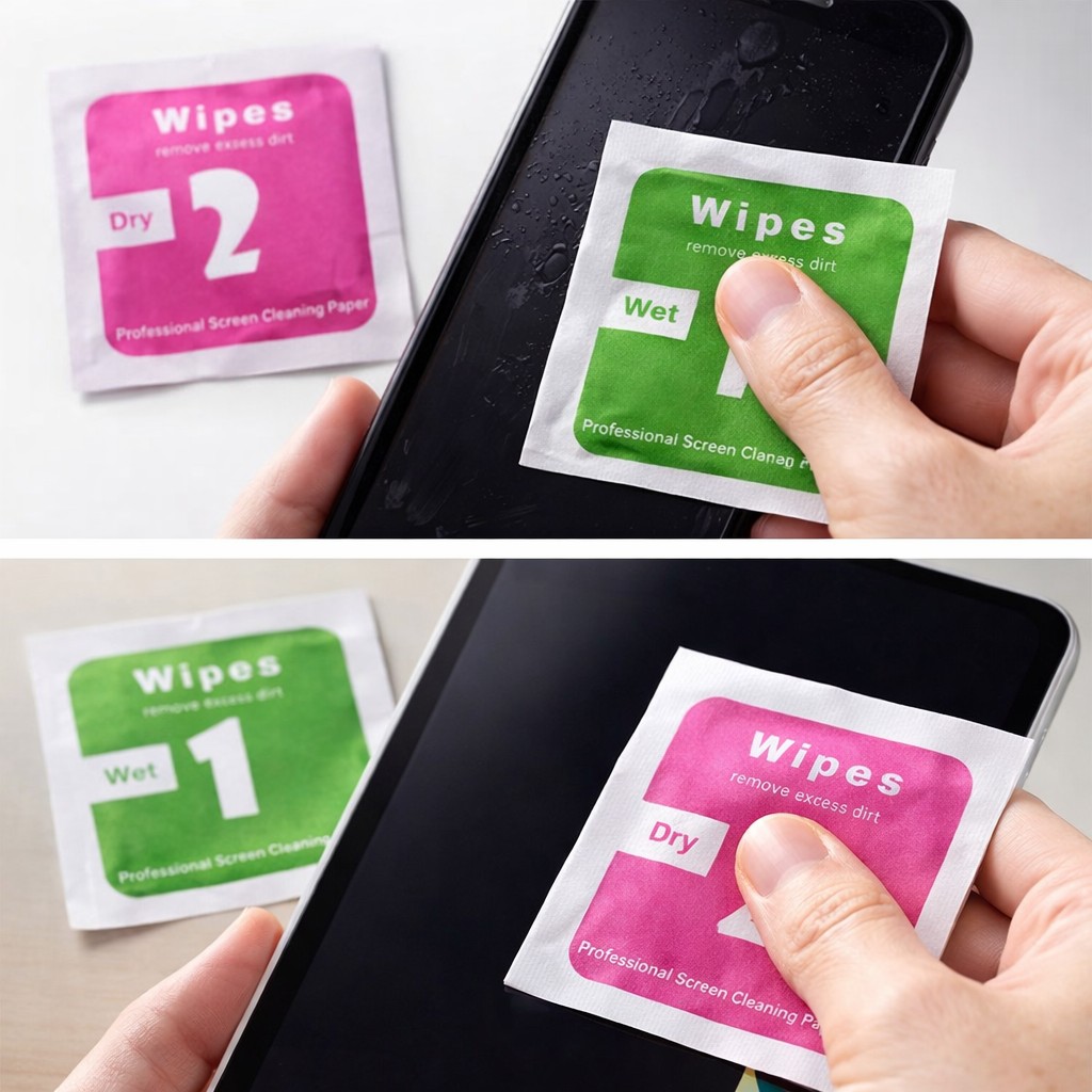 Set 300 Servetele Curatare Ecran, Flippy, Umed Cu Alcool si Uscat, 4 x 4 cm, Pentru Telefon si Tableta, Multicolor [1]