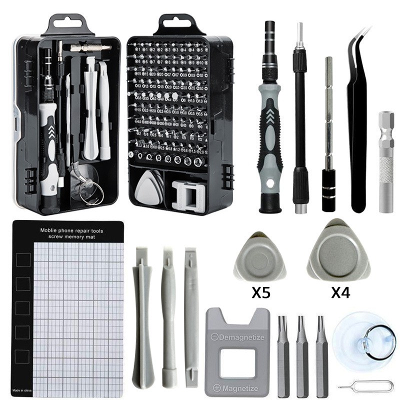 Surubelnite pentru Reparea Telefoanelor, Flippy, Set 115-in-1 Cromate, Demontarea Repararea Ceasurilor, Electronicelor Mici, Maner detalii Albe, 18 x 11 x 6 cm, Negru [3]