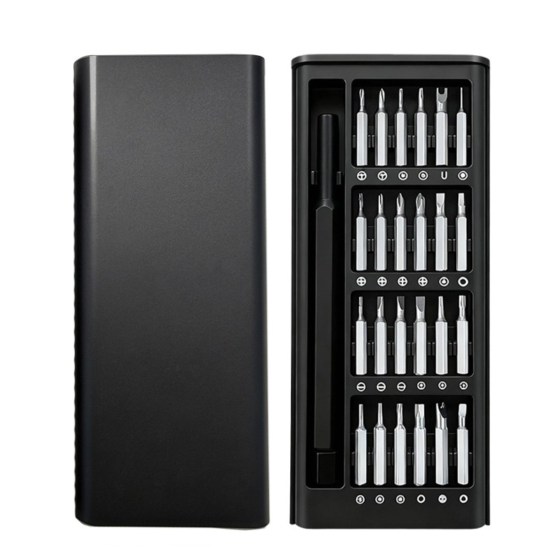 Casă și camping - Set de Surubelnite 24-in-1 cu Clichet, Flippy, Set de Uz Casnic pentru Repararea Electronicelor Mici, Maner durabil Negru, 26.5 x 15 x 1.5 cm, Negru