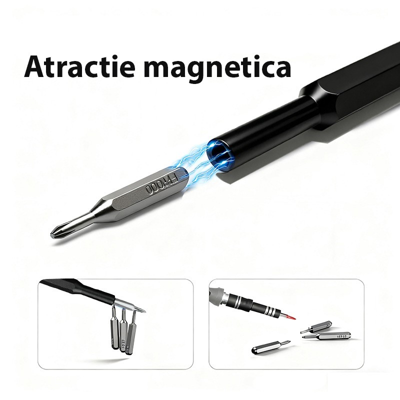 Set de Surubelnite 24-in-1 cu Clichet, Flippy, Set de Uz Casnic pentru Repararea Electronicelor Mici, Maner durabil Negru, 26.5 x 15 x 1.5 cm, Negru [3]