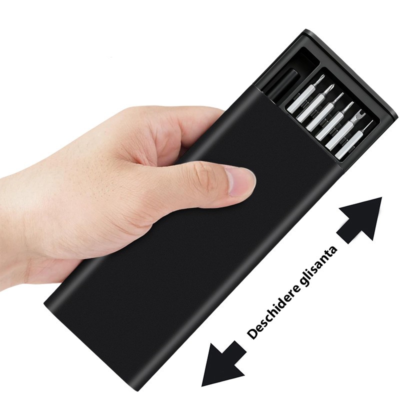 Set de Surubelnite 24-in-1 cu Clichet, Flippy, Set de Uz Casnic pentru Repararea Electronicelor Mici, Maner durabil Negru, 26.5 x 15 x 1.5 cm, Negru [2]