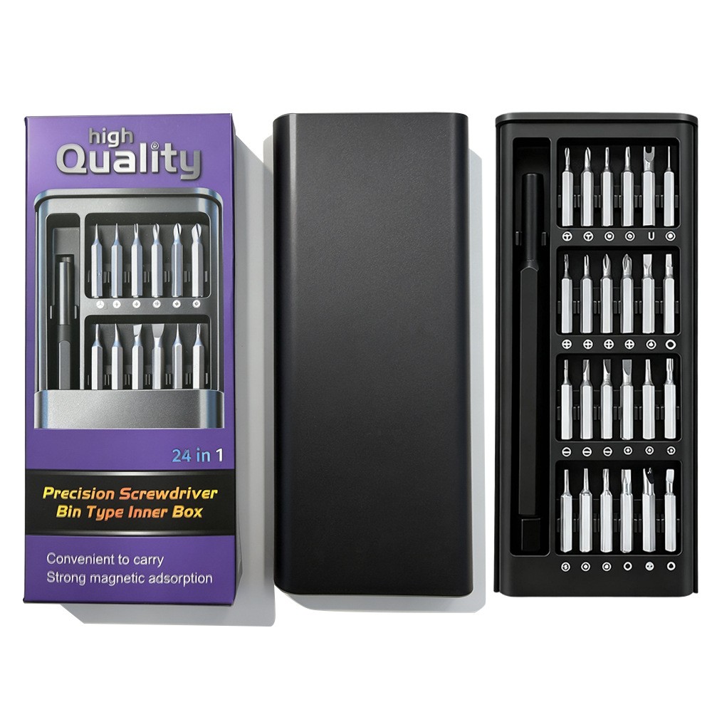 Set de Surubelnite 24-in-1 cu Clichet, Flippy, Set de Uz Casnic pentru Repararea Electronicelor Mici, Maner durabil Negru, 26.5 x 15 x 1.5 cm, Negru [1]