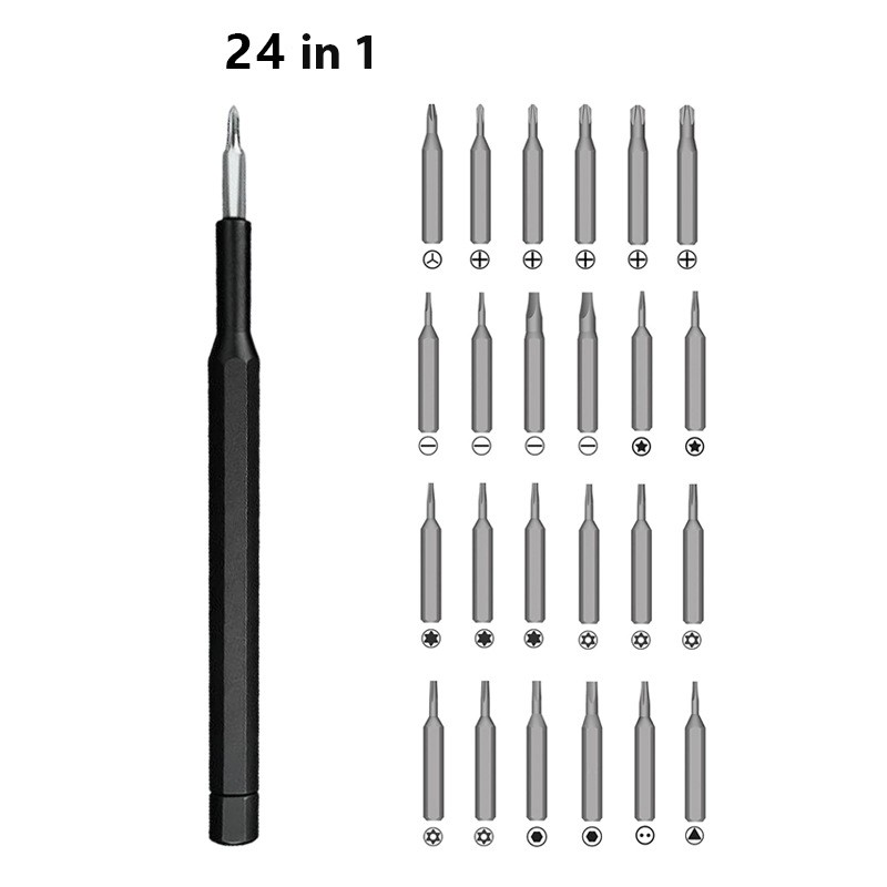 Set de Surubelnite 24-in-1 cu Clichet, Flippy, Set de Uz Casnic pentru Repararea Electronicelor Mici, Maner durabil Negru, 26.5 x 15 x 1.5 cm, Negru [4]
