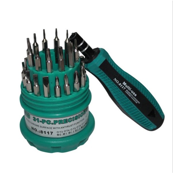 Set de Surubelnite 31-in-1 cu Clichet, Flippy, Set de Uz Casnic pentru Repararea Electronicelor Mici, Maner durabil Izolat Magnetic, 10 x 5 x 5 cm, Verde [2]