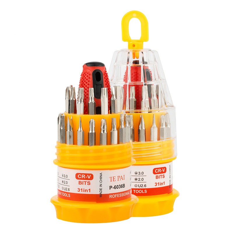 Set de Surubelnite 31-in-1 cu Clichet, Flippy, Set de Uz Casnic pentru Repararea Electronicelor Mici, Maner durabil Izolat Magnetic, 10 x 5 x 5 cm, Galben [3]
